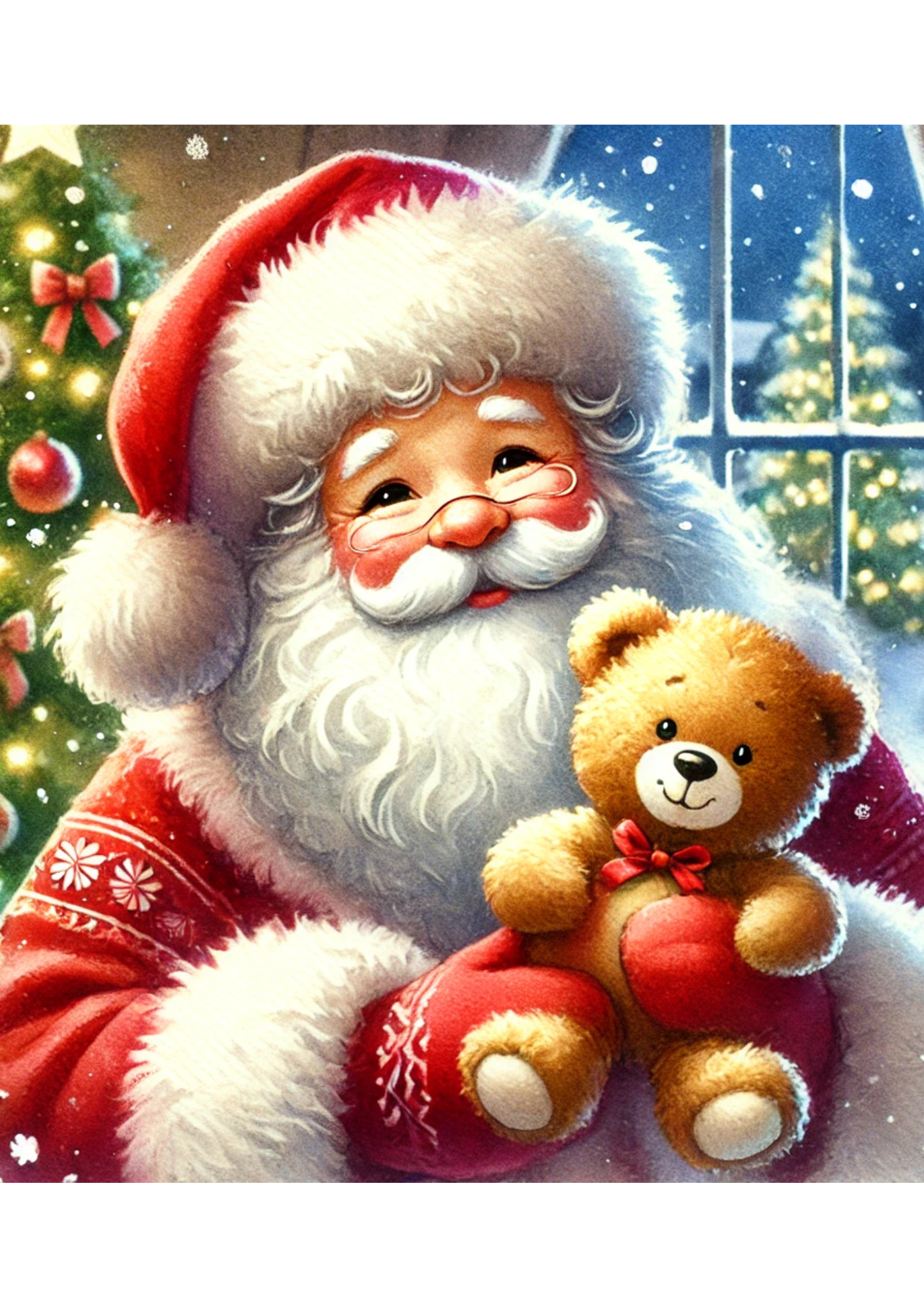 Rice Paper For Decoupage Santa Claus With Teddy Bear Full, Cat. No. 2137