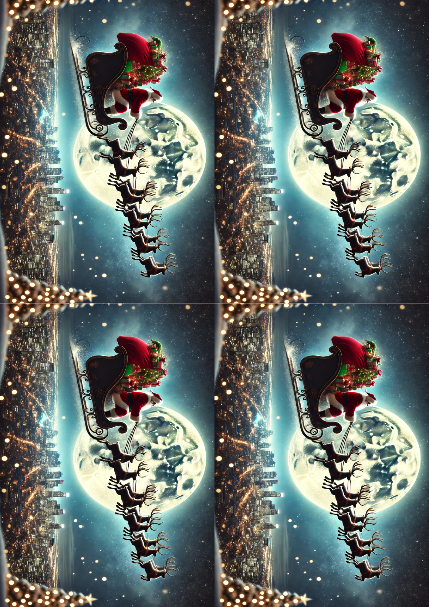 Rice Paper for Decoupage Santa Claus Flying Over The City Collage Cat. No. 1544