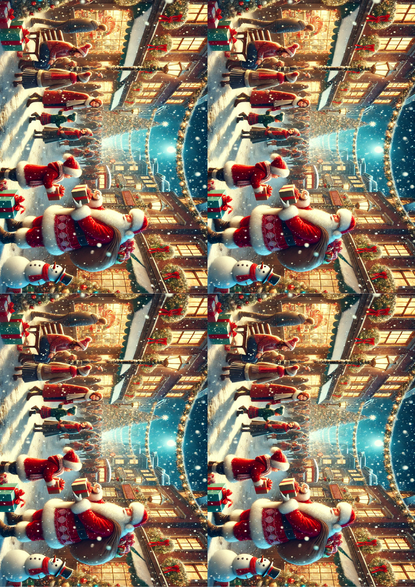 Rice Paper for Decoupage Santa Claus Distributes Gifts In The City Of Collage Cat. No. 1556