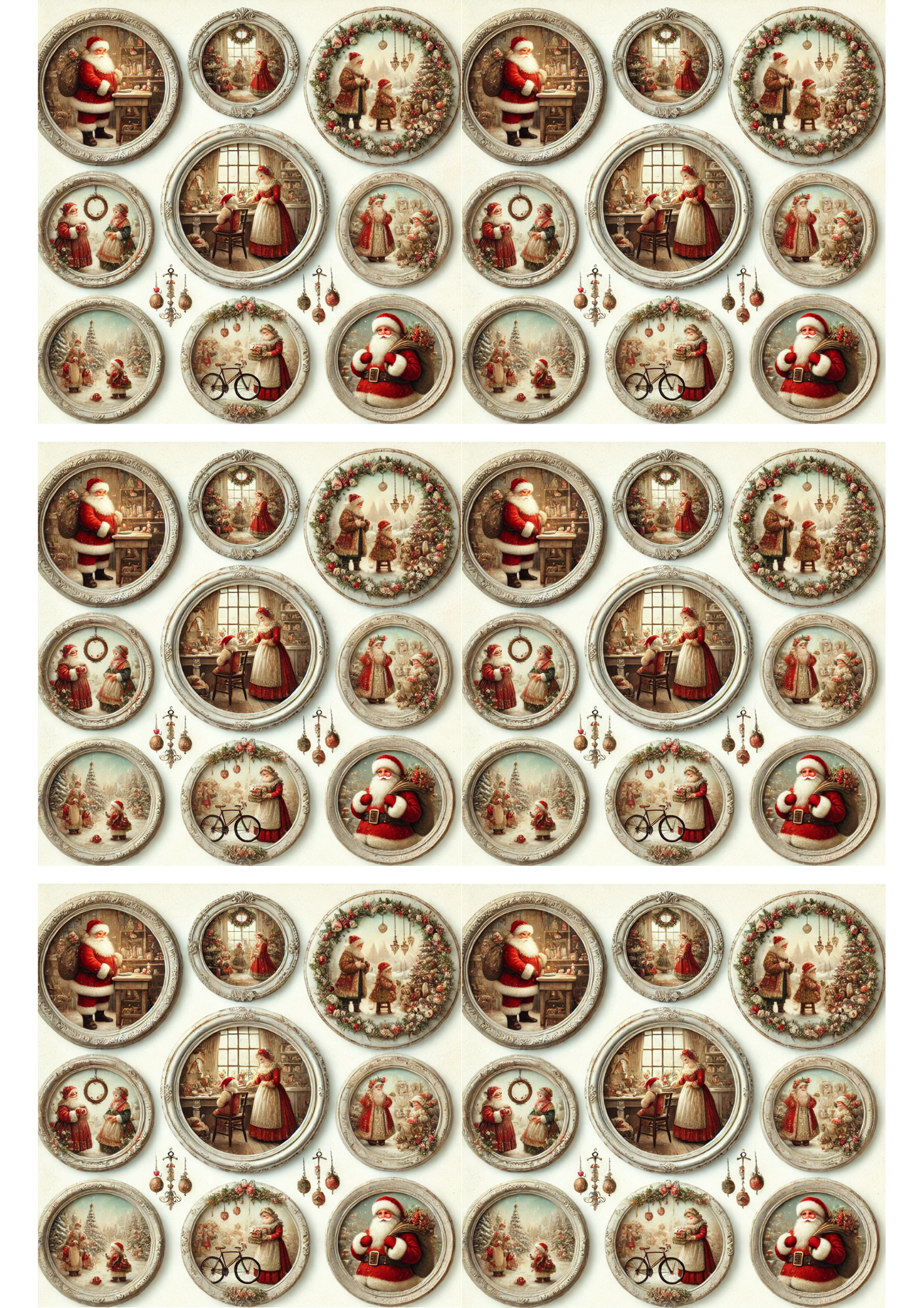 Rice Paper For Decoupage Santa Claus In Round Frames Collage Cat. No. 3057