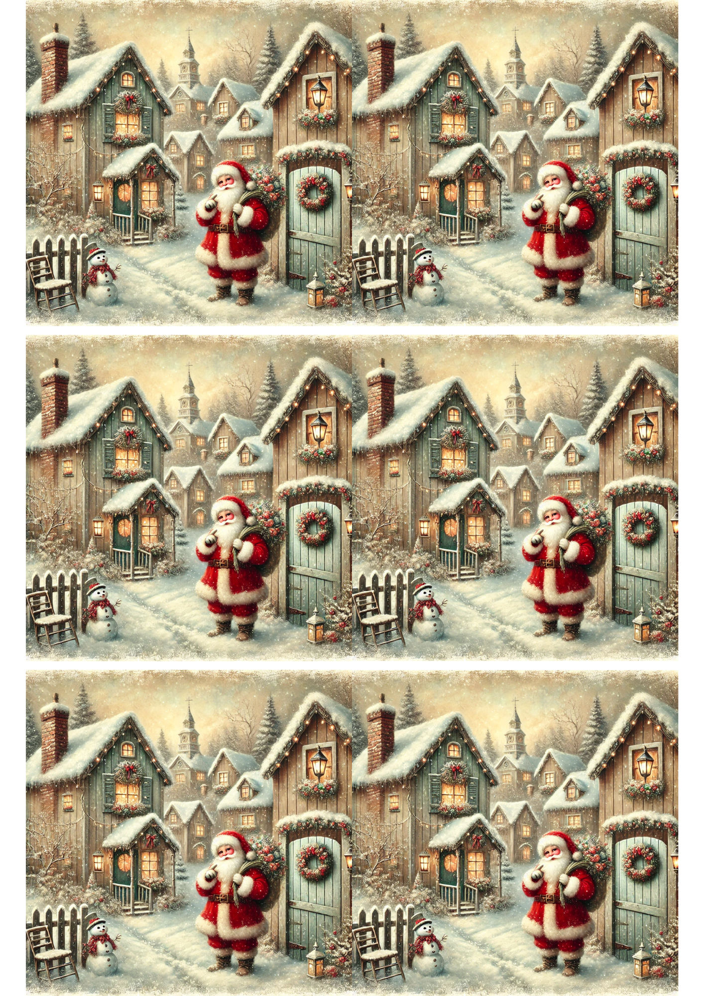 Rice Paper For Decoupage Santa In The Village Collage Cat. No. 2757