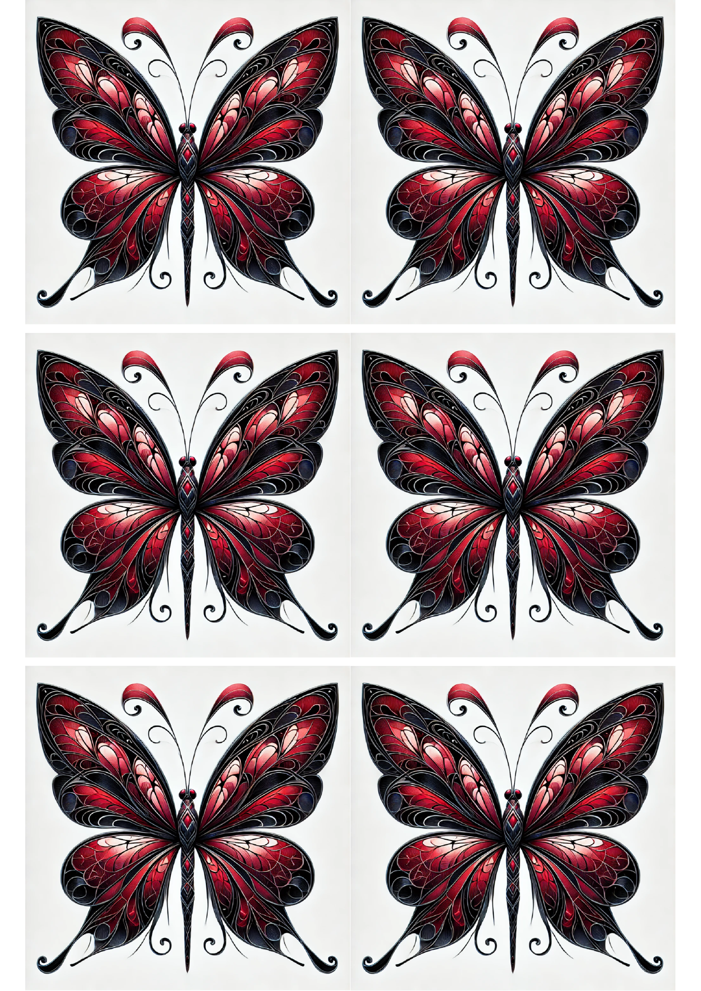 Rice Paper For Decoupage Gothic Style Butterfly With Shades Of Red Collage Cat. No. 2383