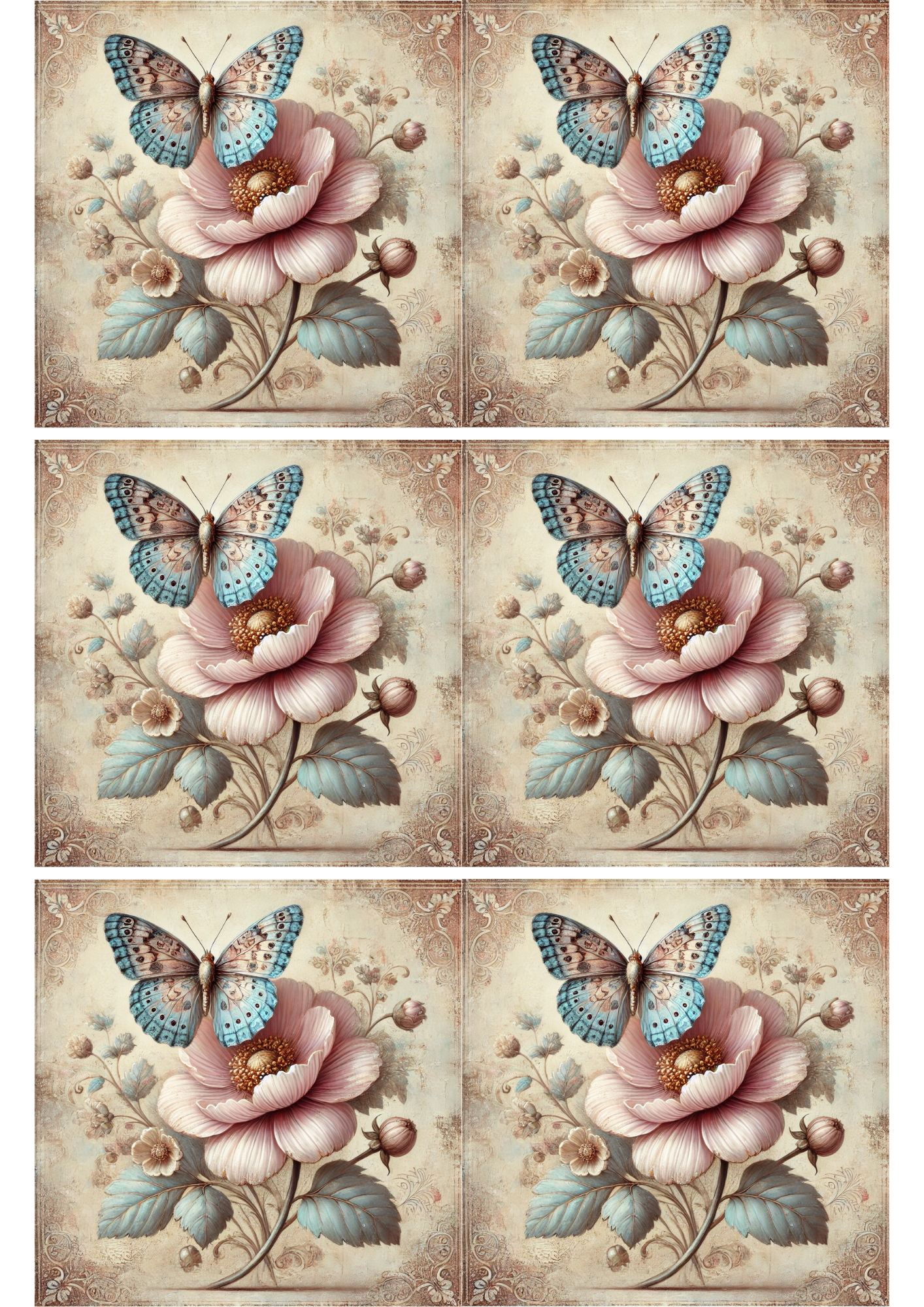 Rice Paper For Decoupage Butterfly And Rose Shabby Chic Collage, Cat. No. 2146