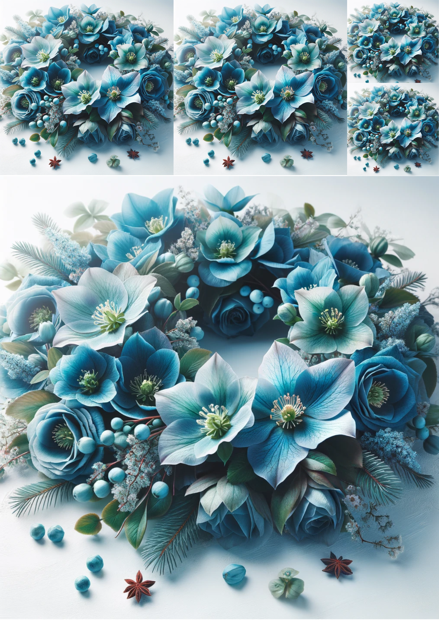 Rice Paper For Decoupage Blue Hellebores Collage Cat No. 1041