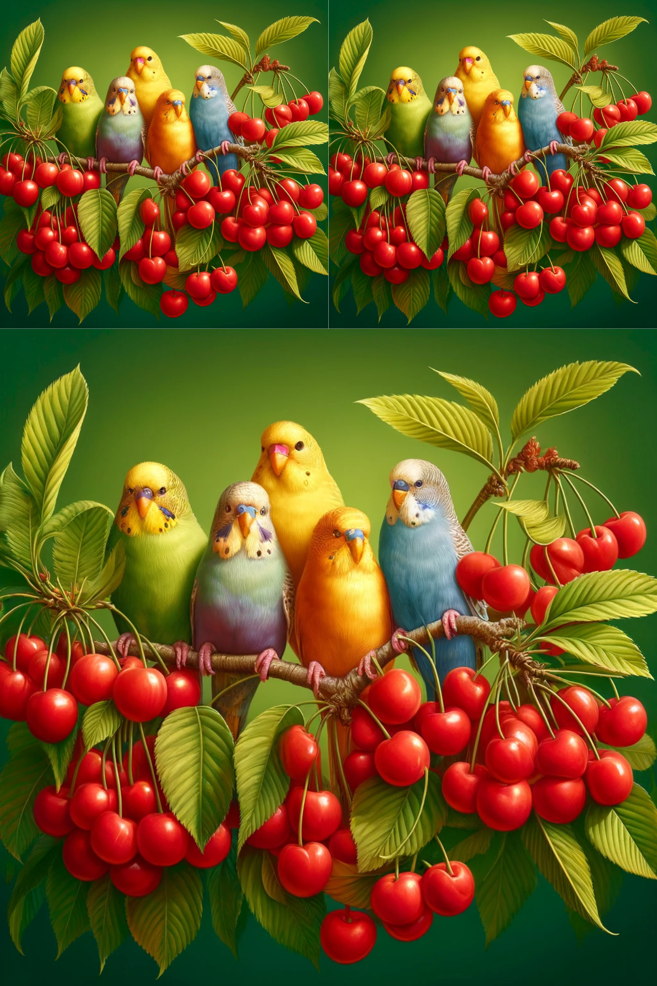 Rice Paper For Decoupage Budgies On Cherry Trees Cat. No. 244
