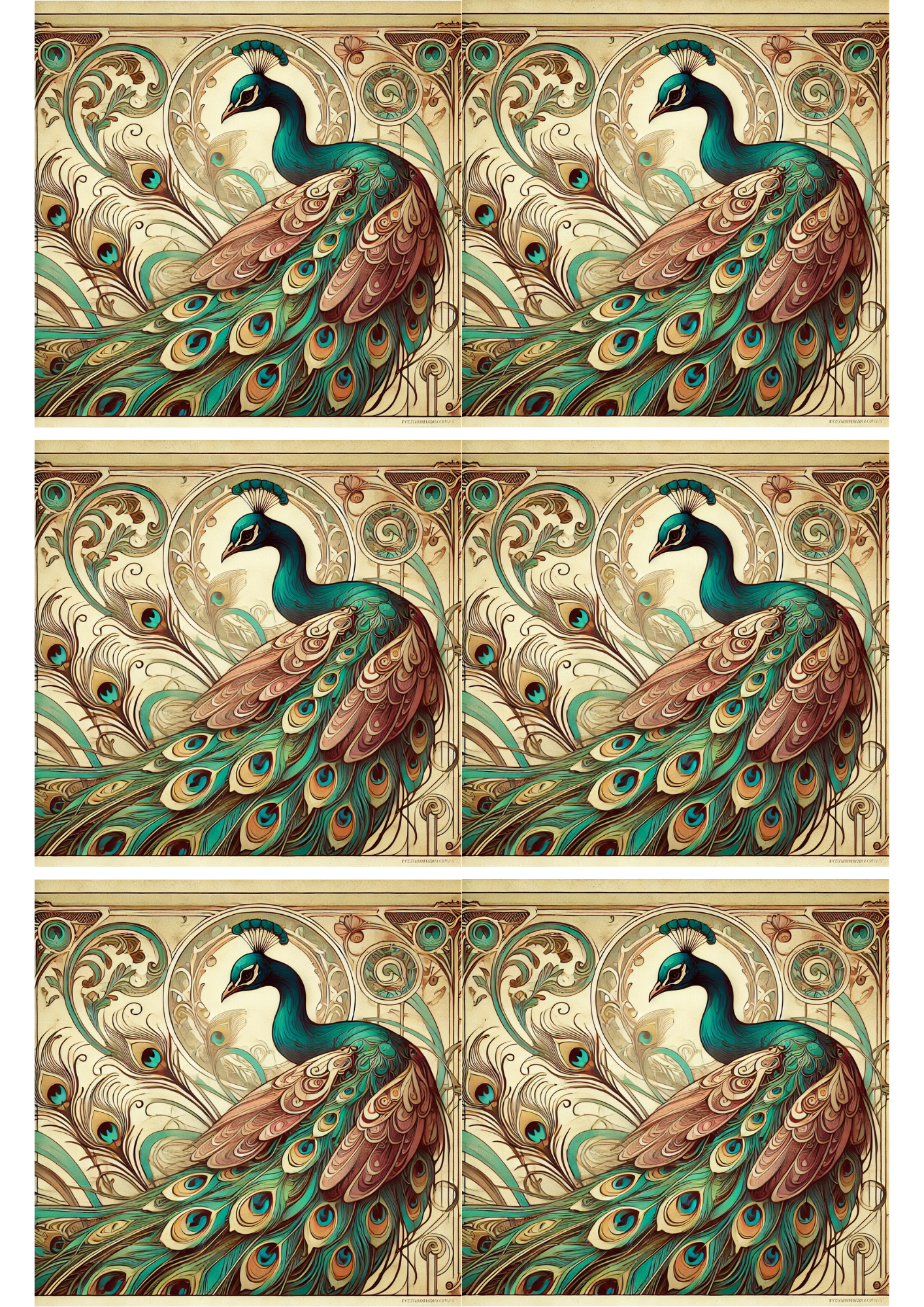 Rice Paper For Decoupage Peacock Art Nouveau Collage Cat. No. 2224