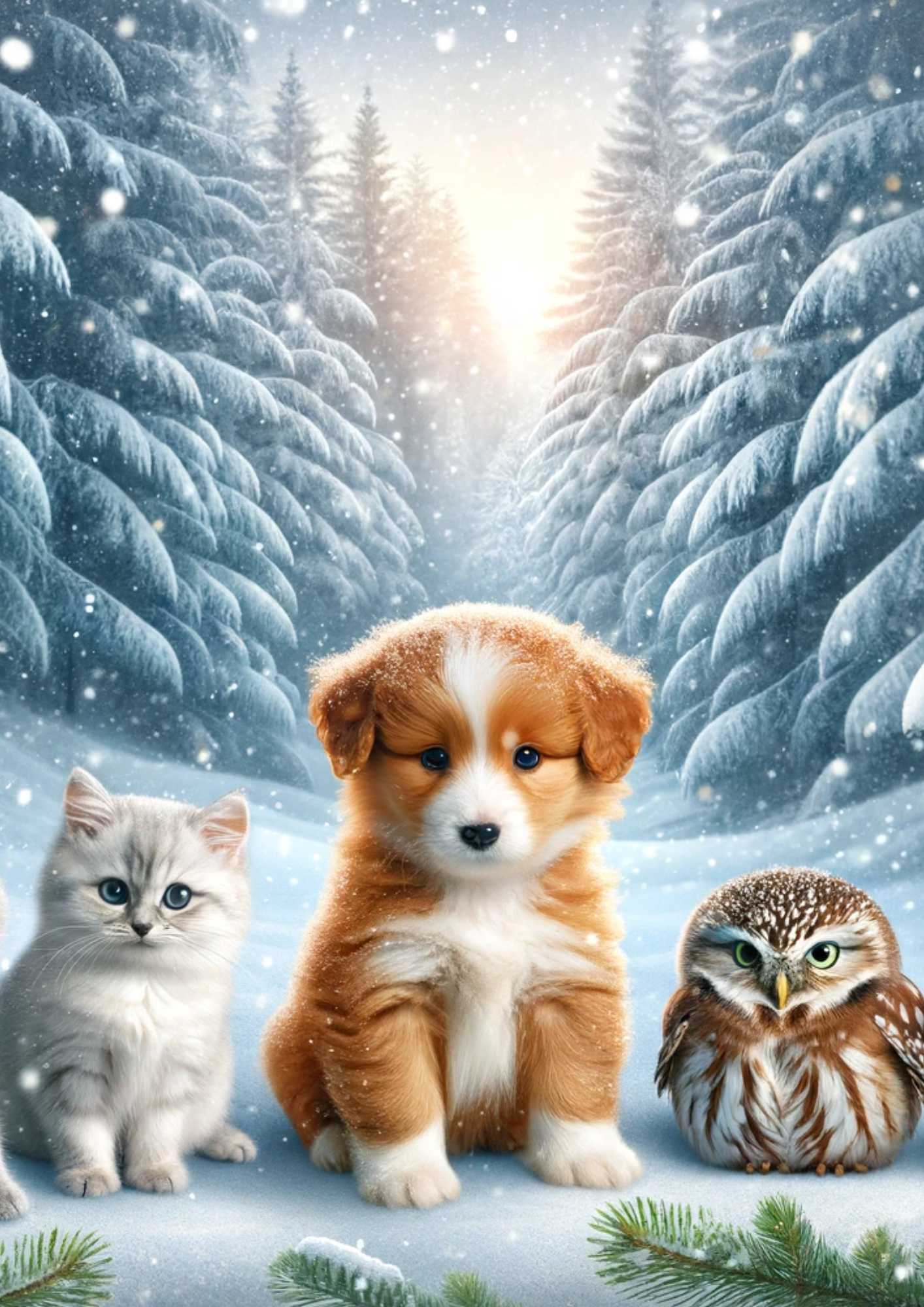 Rice Paper For Decoupage Dog and Cats in Winter Full Cat No. 770