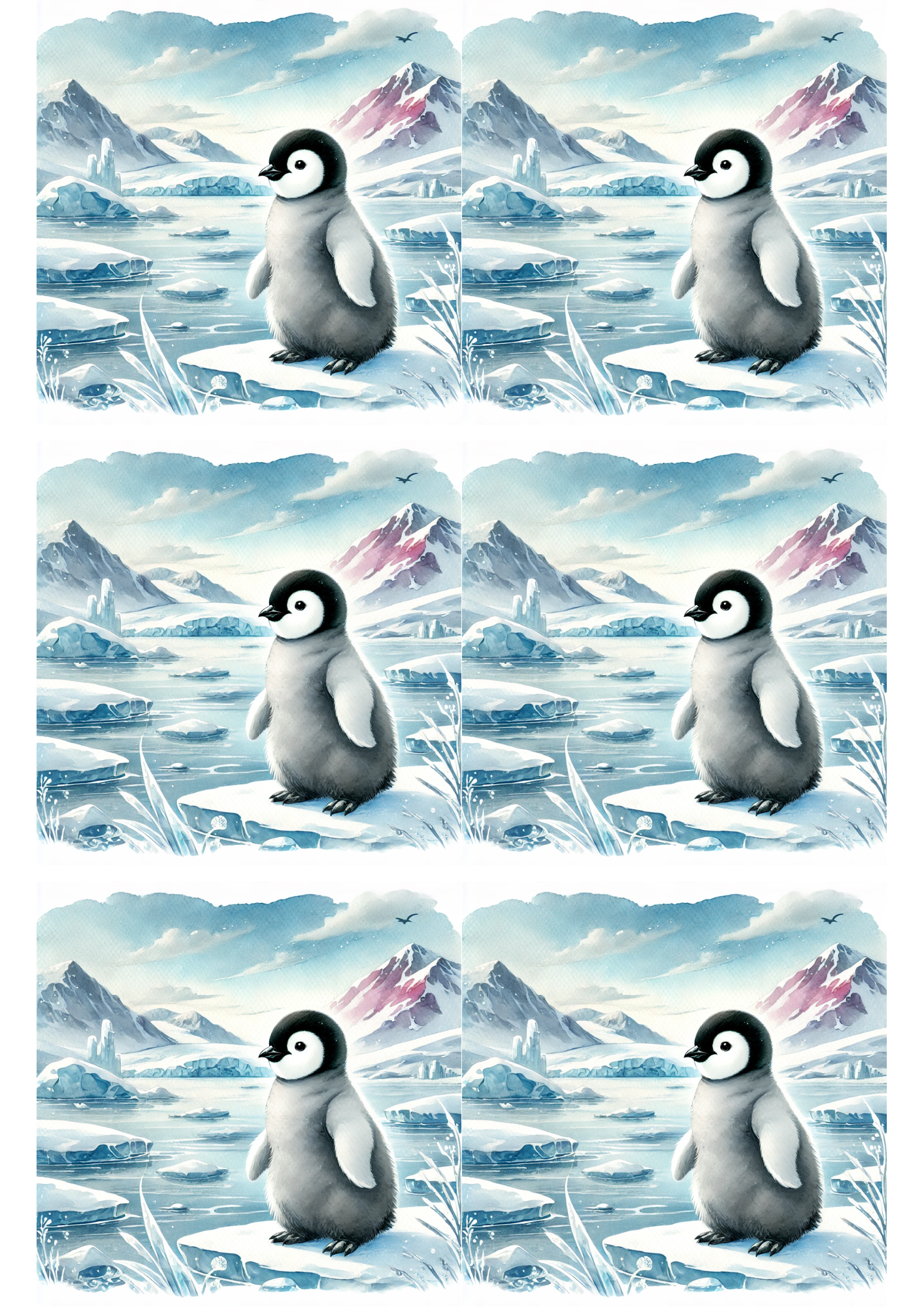 Rice Paper For Decoupage Penguin In Watercolor Collage Cat. No. 2254