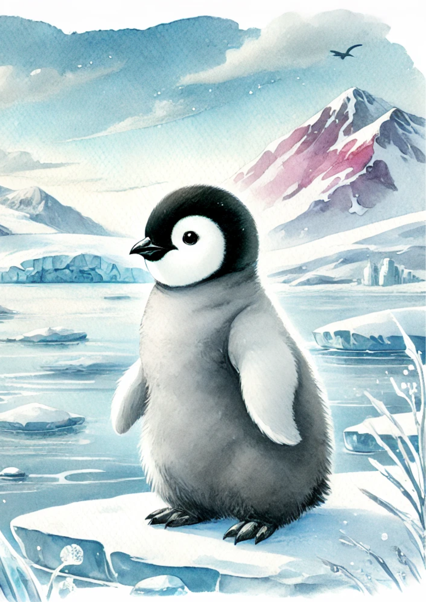 Rice Paper For Decoupage Penguin In Watercolor Full Cat. No. 2255