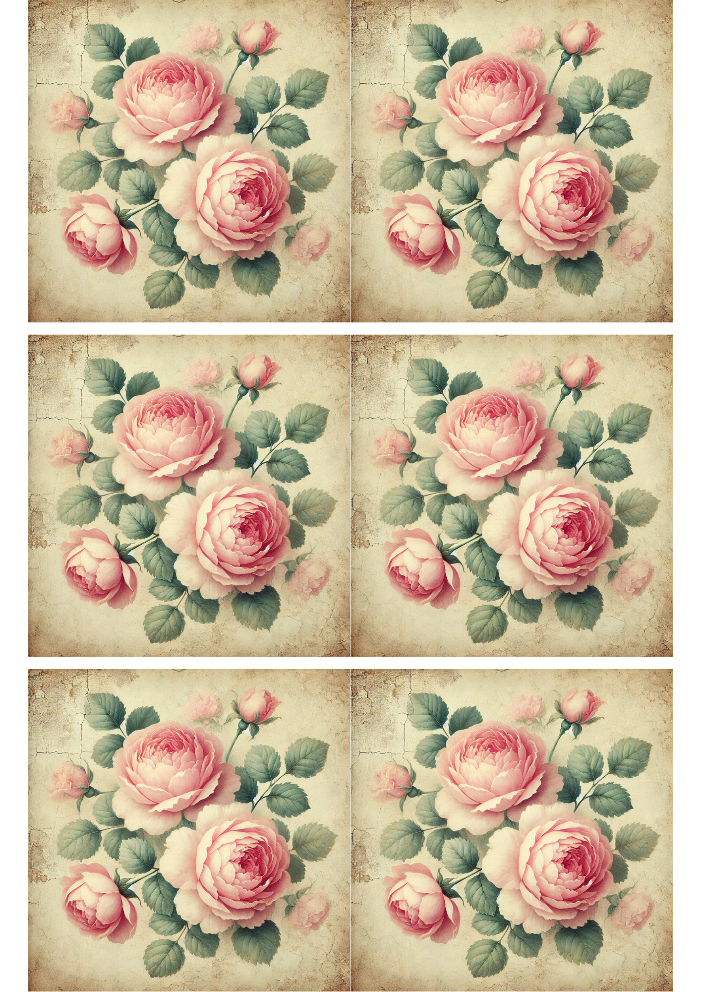 Rice Paper For Decoupage Pink Roses Collage Cat. No. 2256