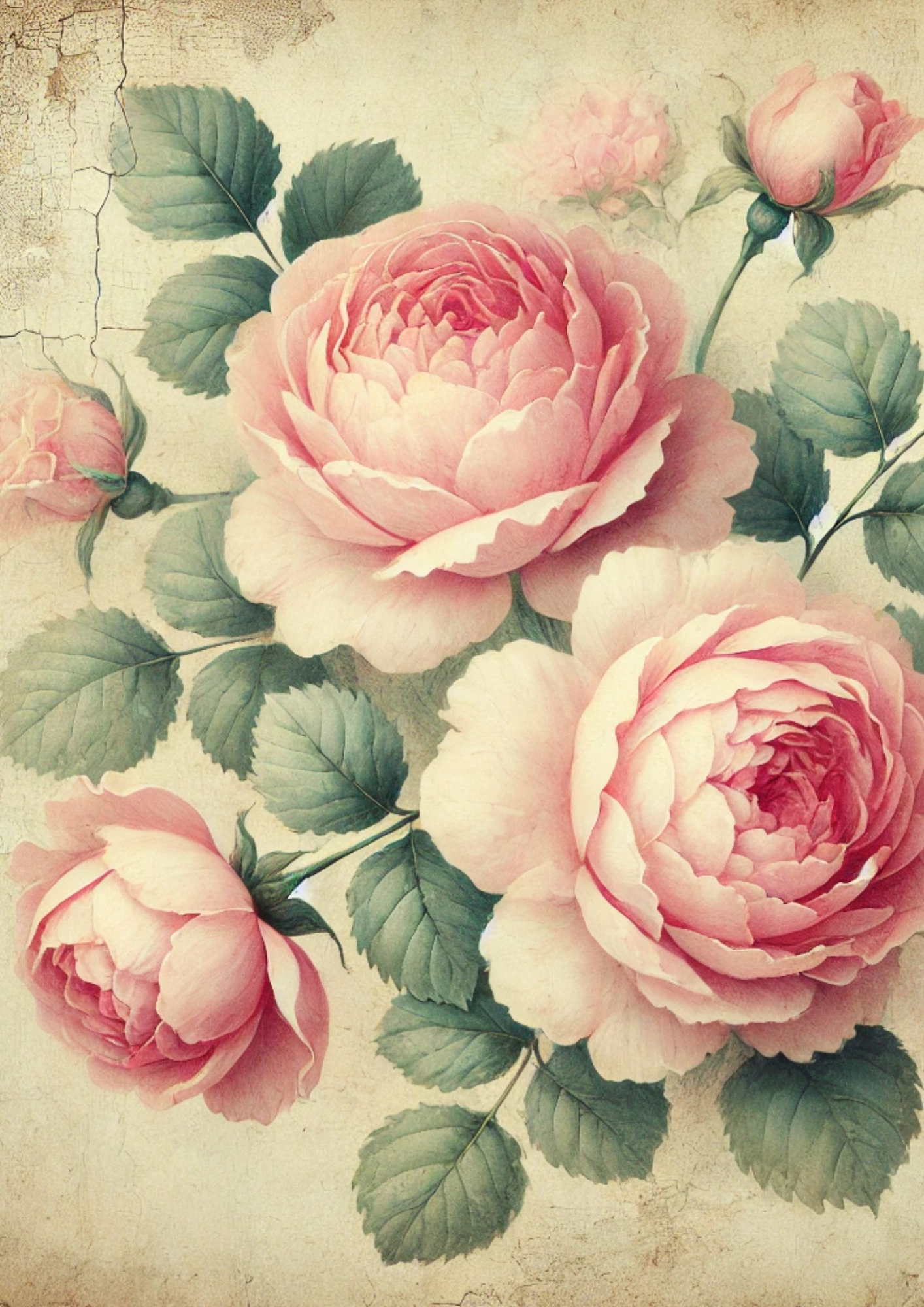 Rice Paper For Decoupage Pink Roses Full Cat. No. 2257