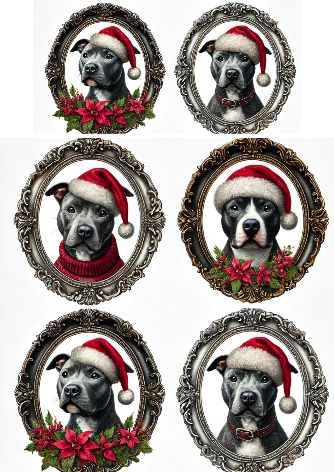 Rice Paper For Decoupage Pitbul In Oval And Christmas Hat Full Cat. No. 3096