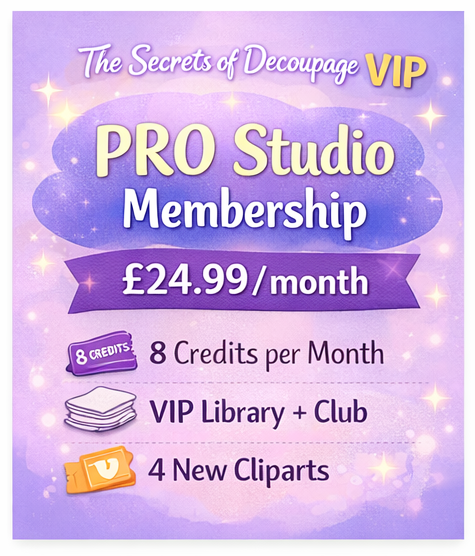 PRO Studio Membership — £24.99 / month (8 credits + 4 cliparts, 12% discount)