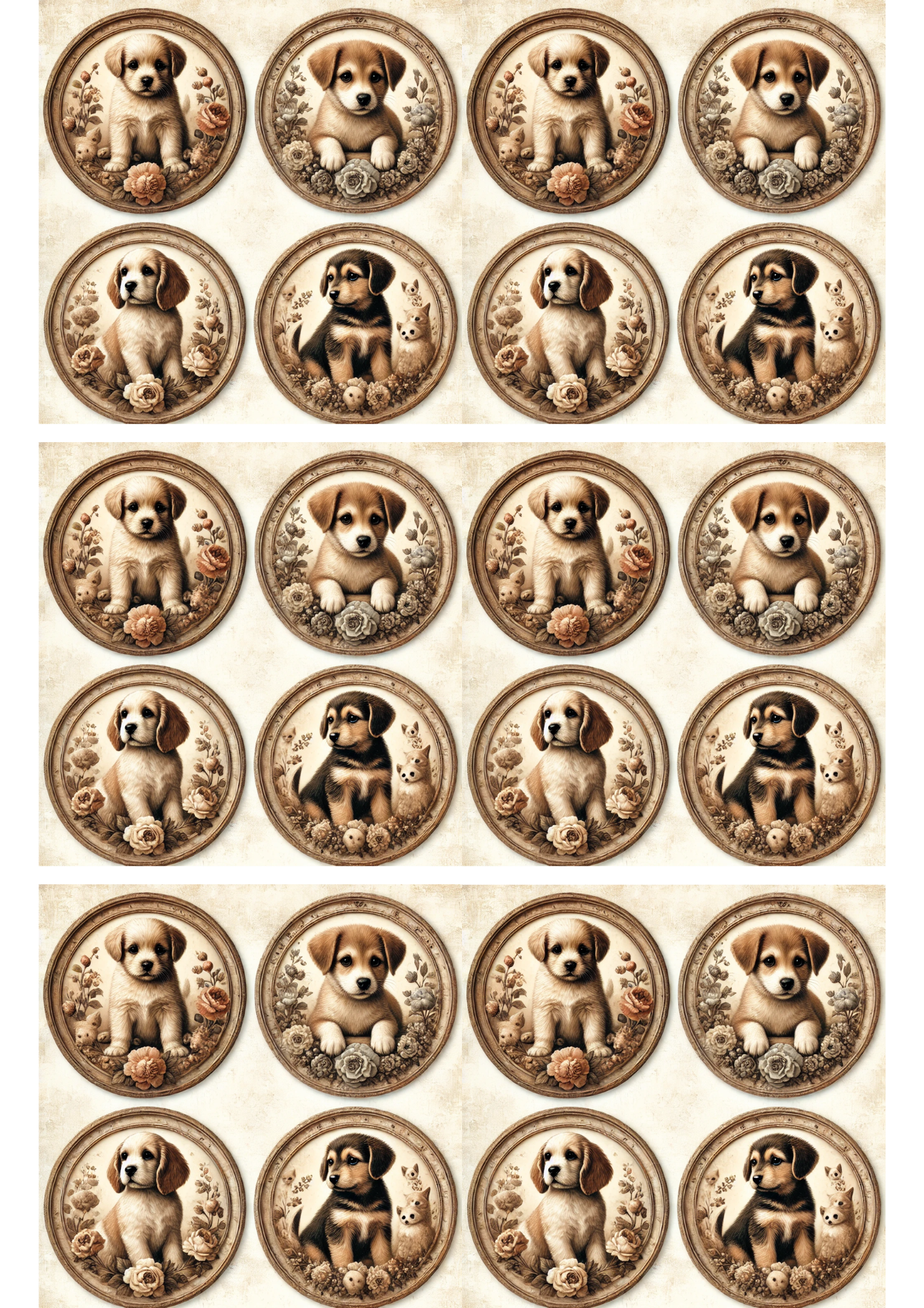Rice Paper For Decoupage Dogs Puppies In Ovals Collage Cat. No. 3101