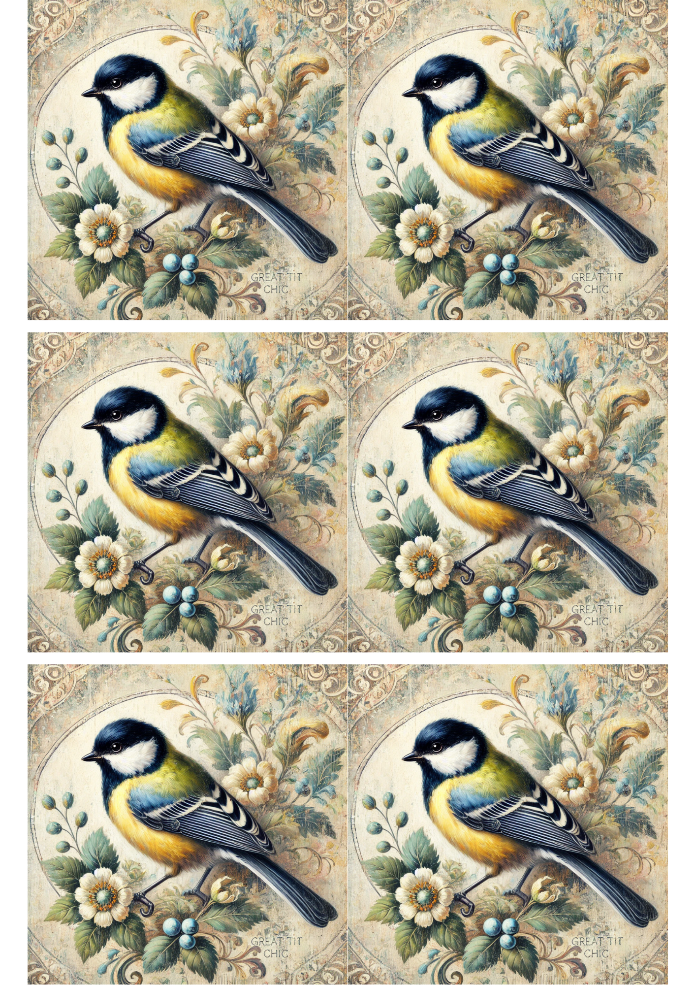 Rice Paper For Decoupage Blue Tit Shabby Chic Collage Cat. No. 2290