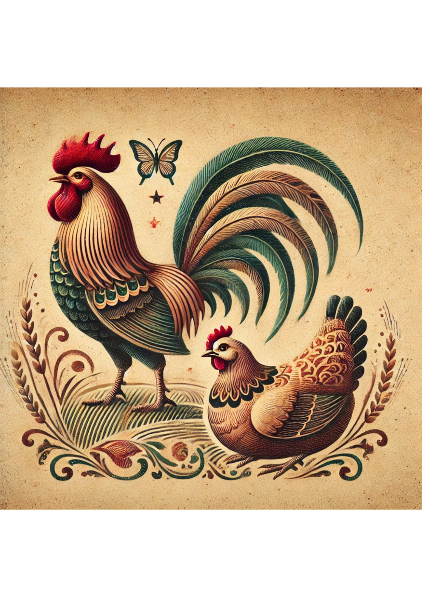 Rice Paper For Decoupage Rooster and Hen Shabby Chic Full Cat. No. 2344