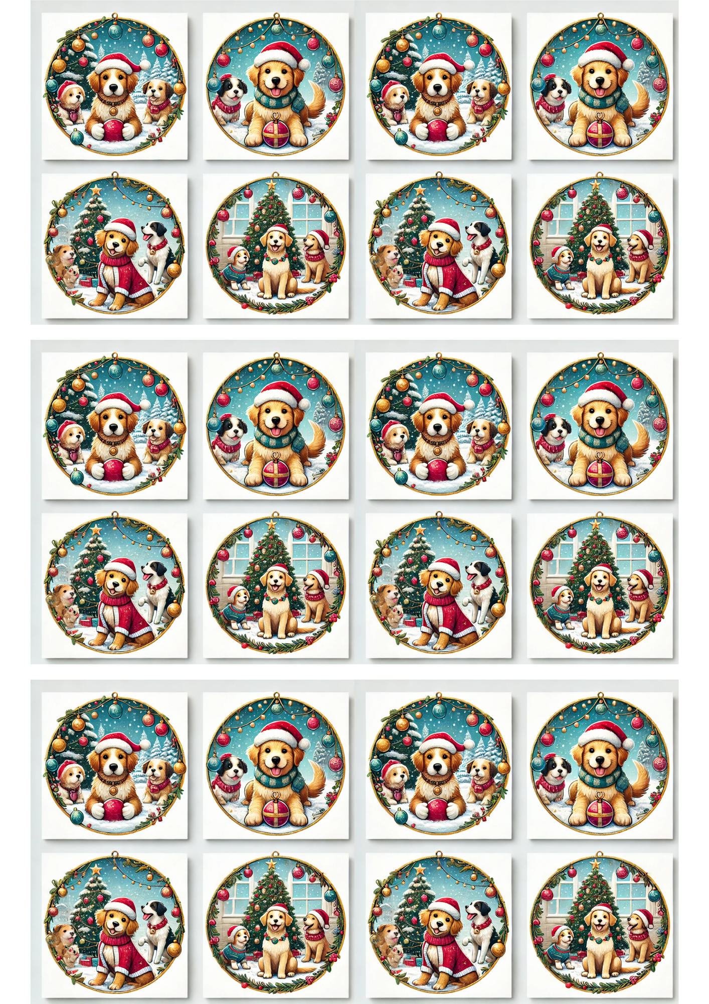 Rice Paper For Decoupage Dogs In Round Frames Collage Cat. No. 3121