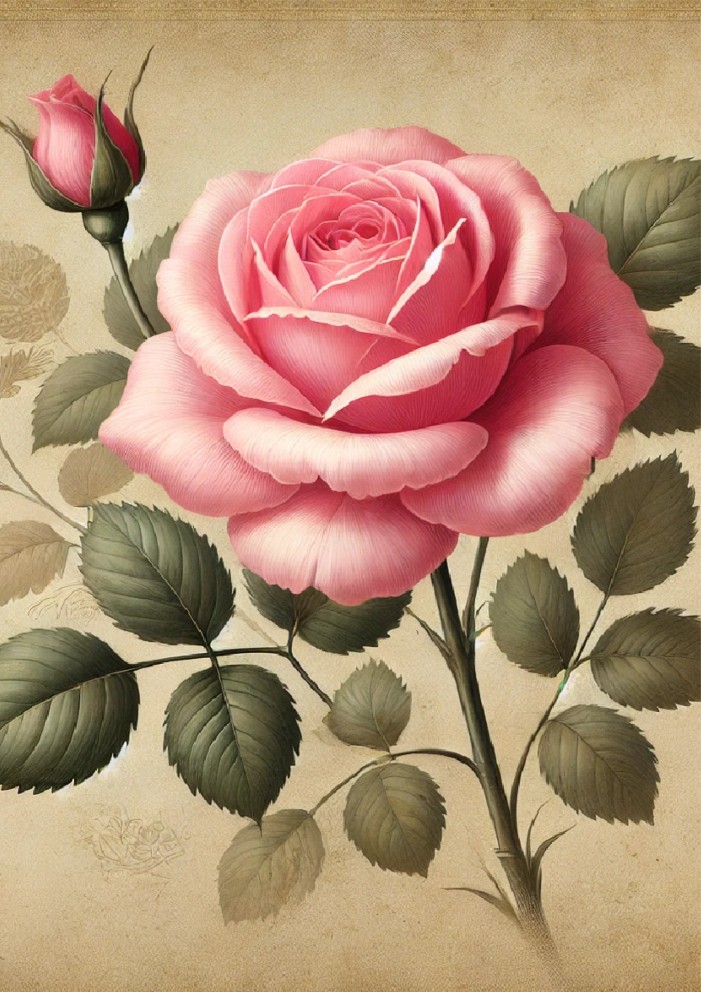 Rice Paper for Decoupage Pink Rose Vintage Full Cat. No. 1687