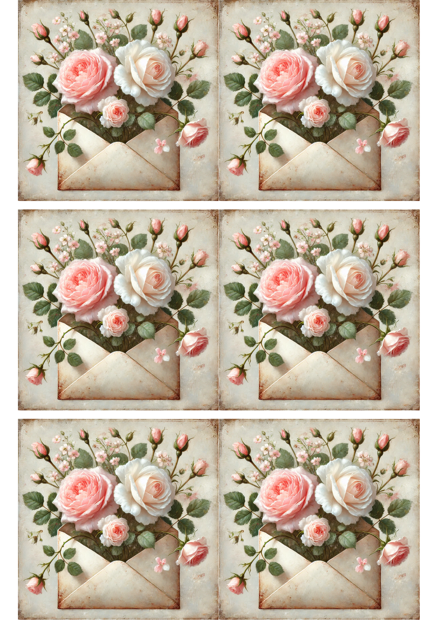 Rice Paper For Decoupage Roses In Envelope Vintage Collage Cat. No. 3135