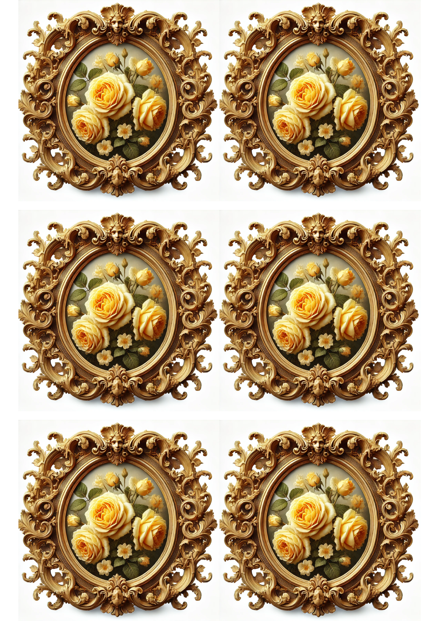 Rice Paper For Decoupage Roses In Baroque Frame Collage Cat. No. 3137