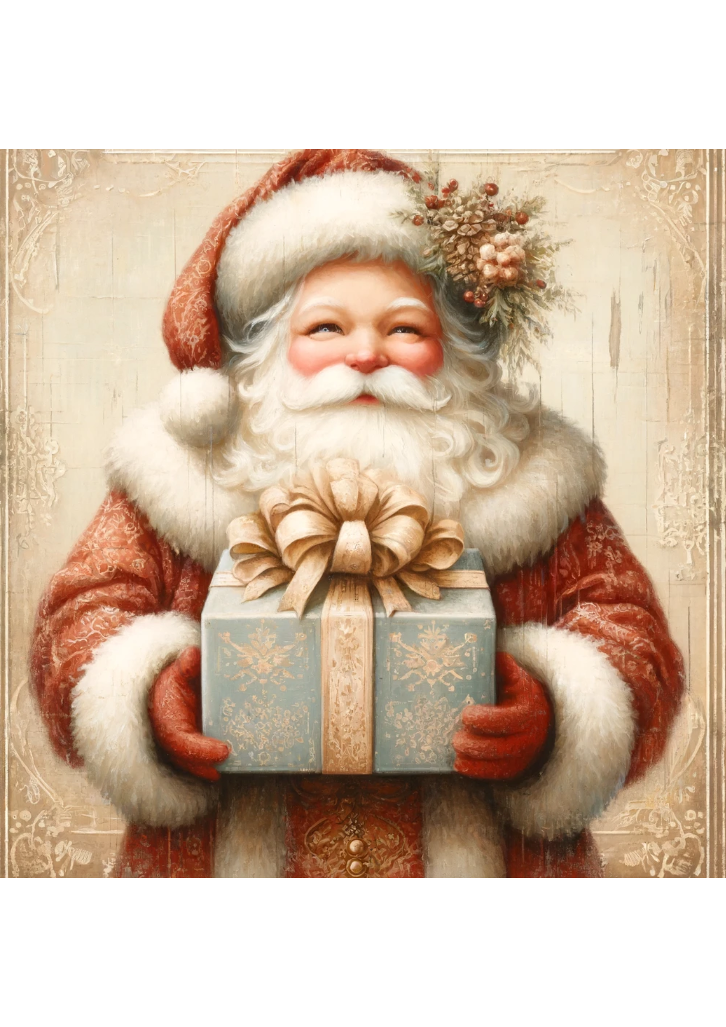 Papel de arroz para decoupage Papá Noel con un regalo. Cat. n.º 2412