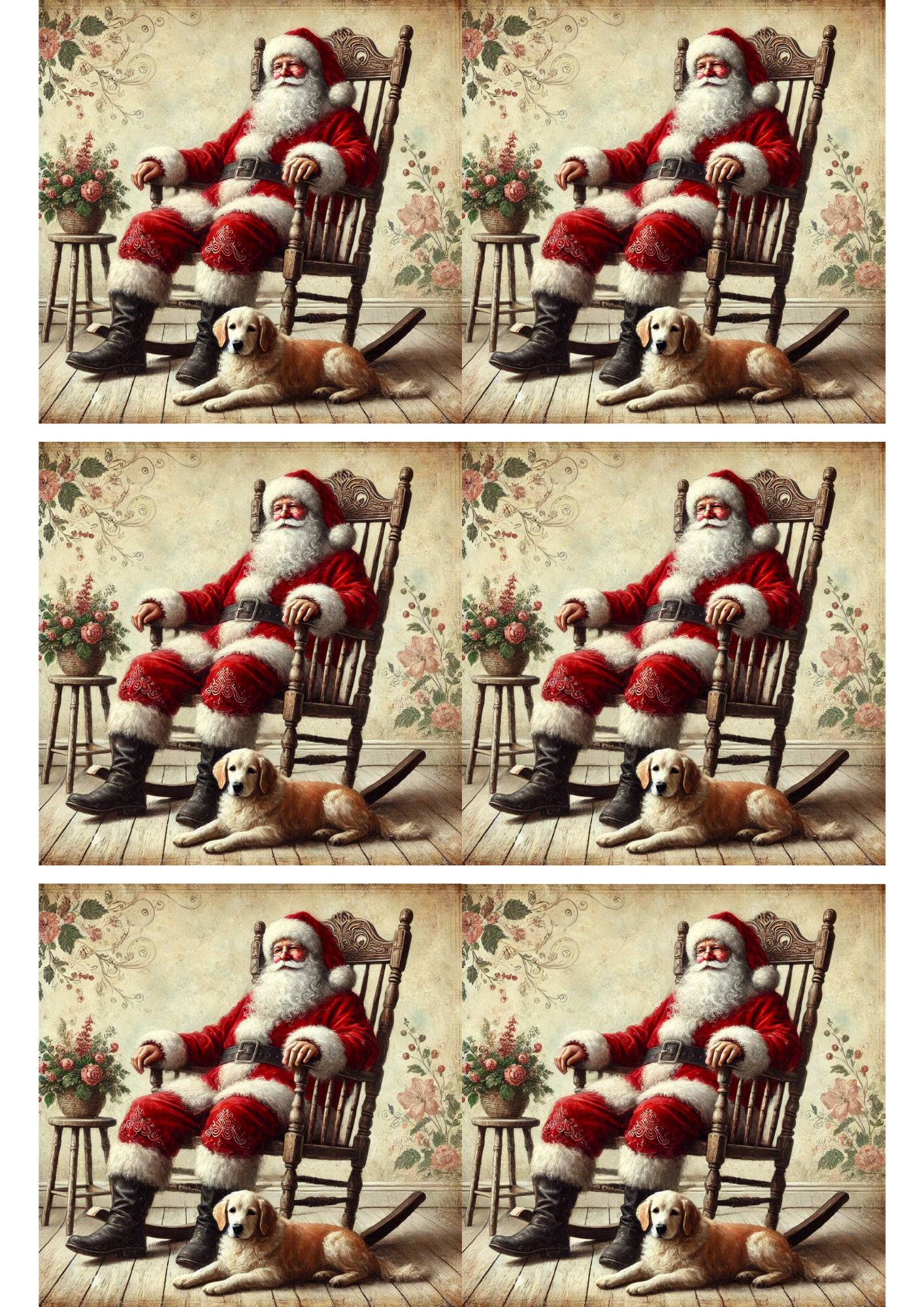 Collage de Papá Noel en mecedora con papel de arroz para decoupage, n.º de cat. 2893