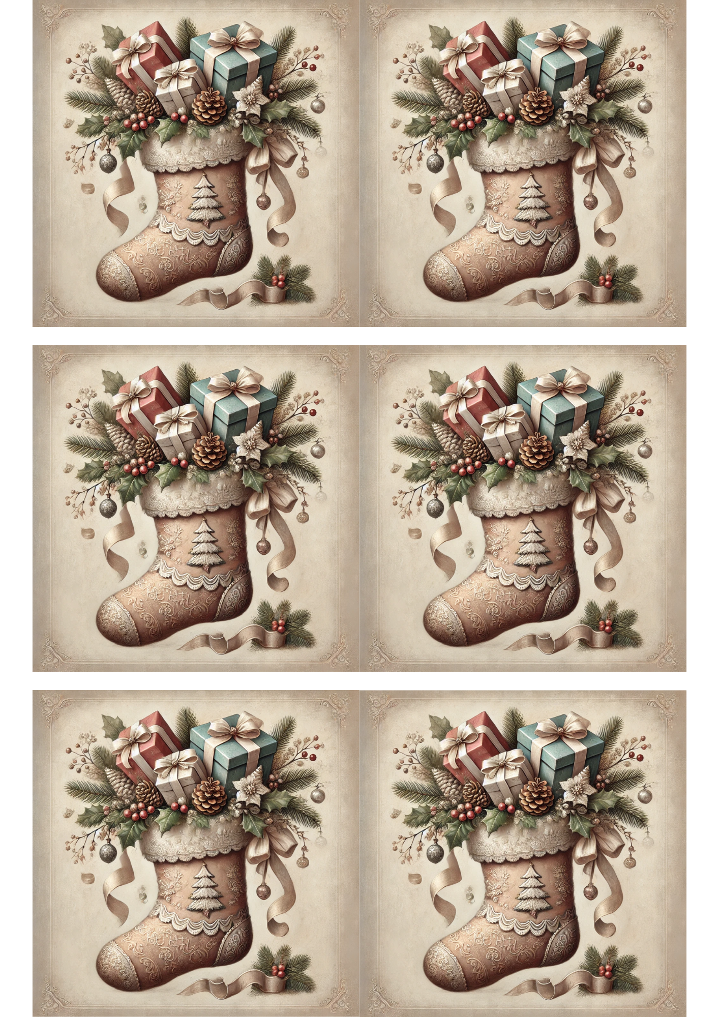 Rice Paper For Decoupage Christmas Sock 2 Collage Cat. No. 3151