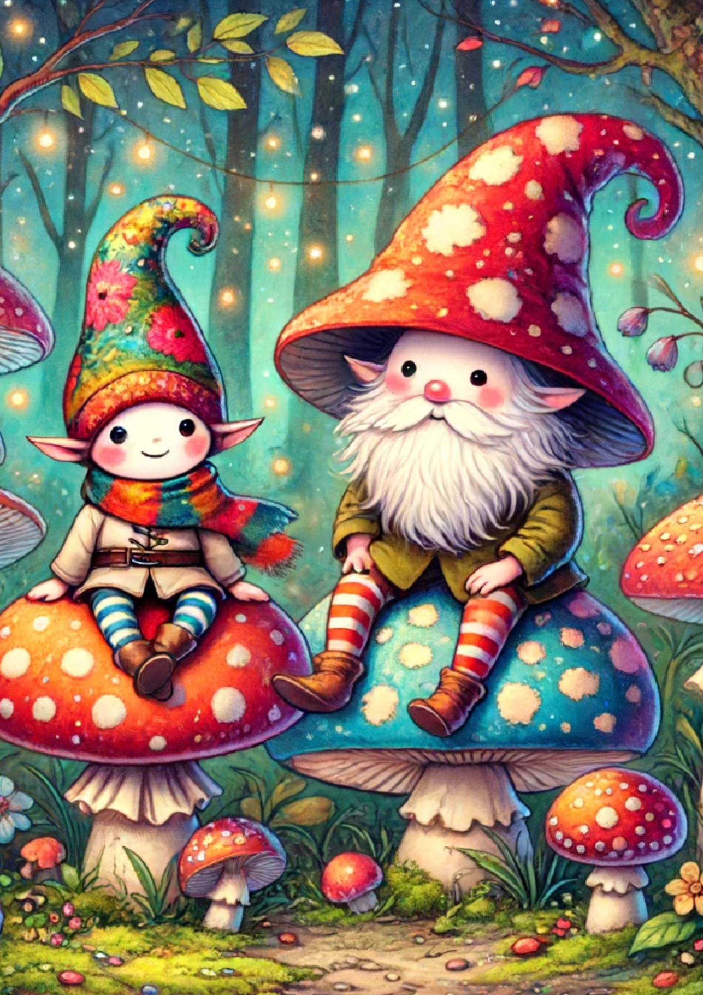 Rice Paper for Decoupage Gnomes on Mushrooms Full Cat. No. 1233