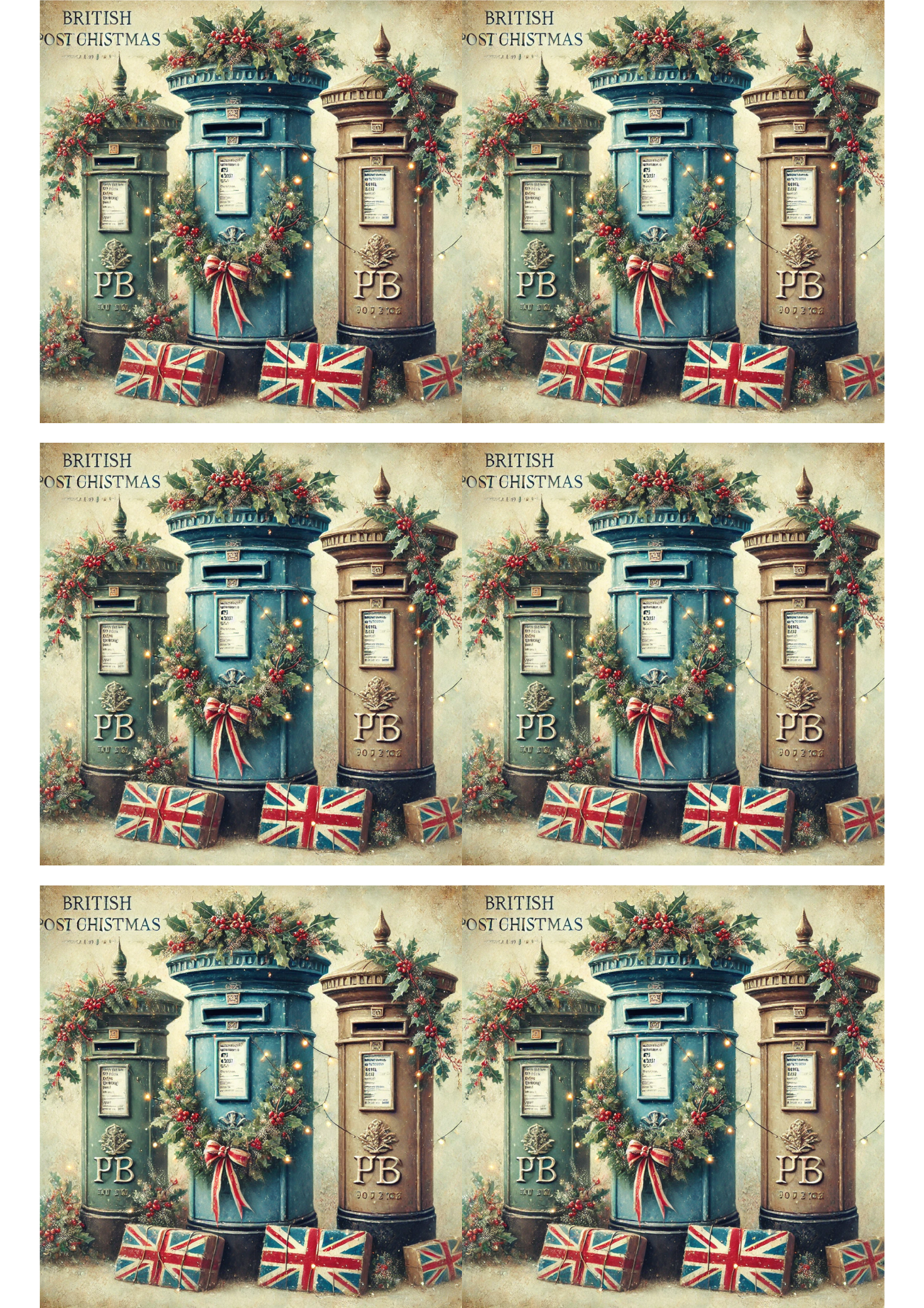 Papel de arroz para decoupage: 2 collages de cajas de correos británicas, n.º de cat. 2897