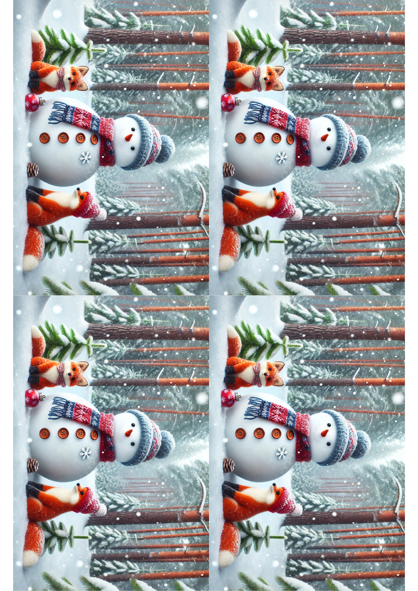 Rice Paper For Decoupage Snowman and Foxes Collage Cat. No. 2467
