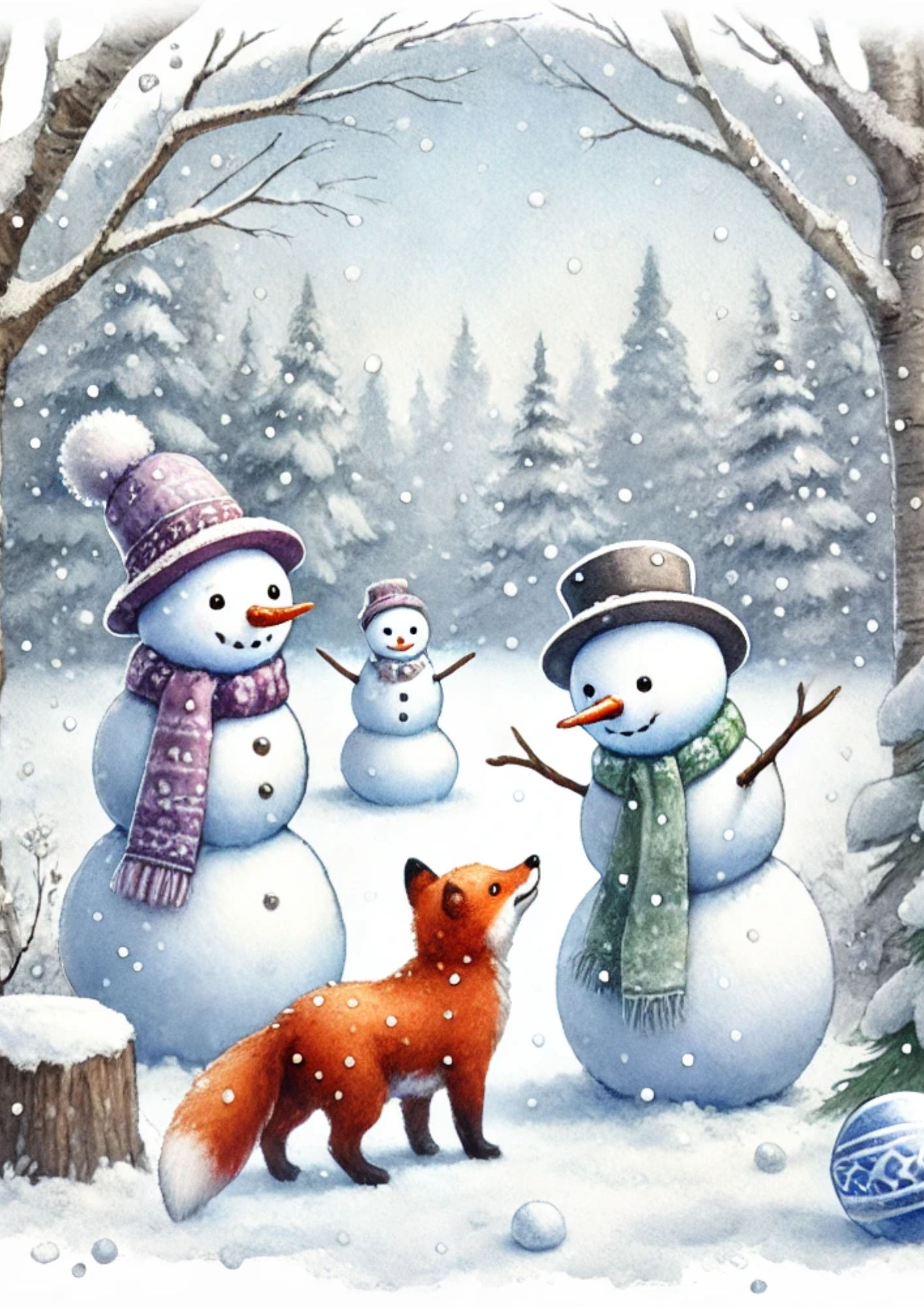 Rice Paper For Decoupage Snowmen and Fox Full Cat. No. 2470