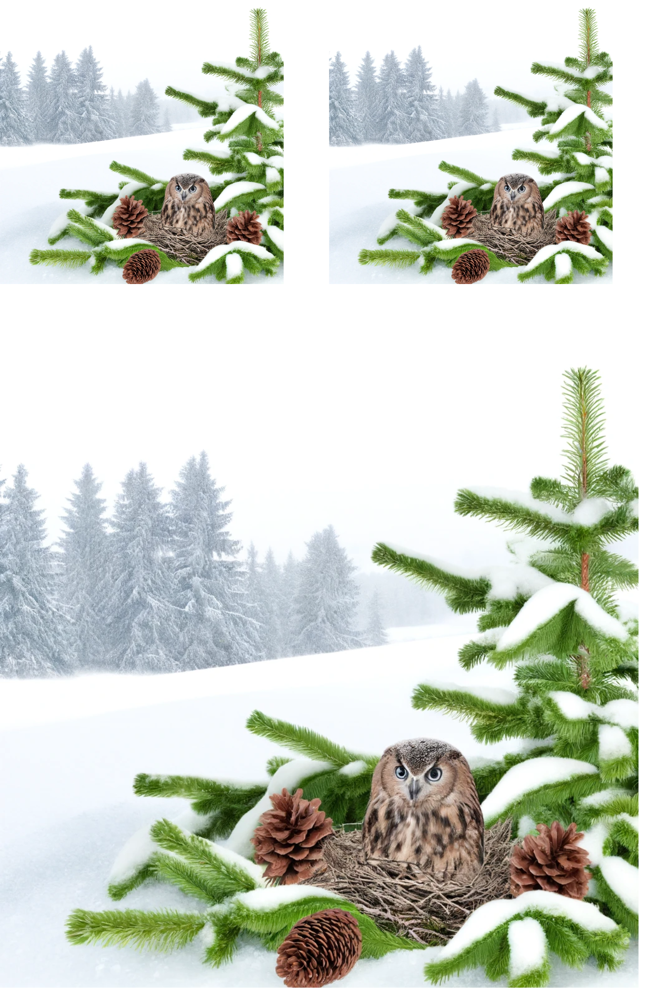 Papier de riz pour découpage Chouette dans le nid sur le sapin 4 Collage Cat No. 795