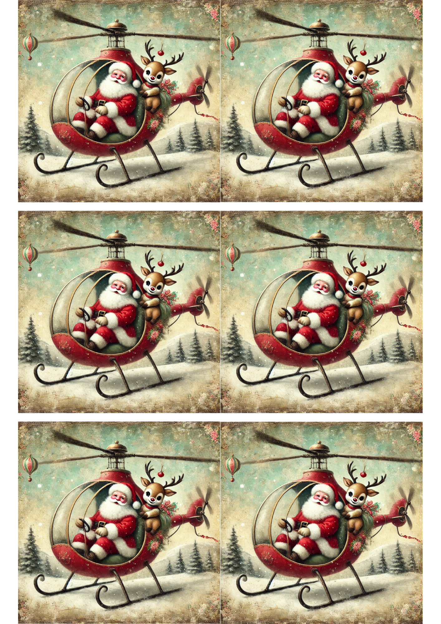 Rice Paper For Decoupage Santa Claus In Helicopter Collage Cat. No. 2919