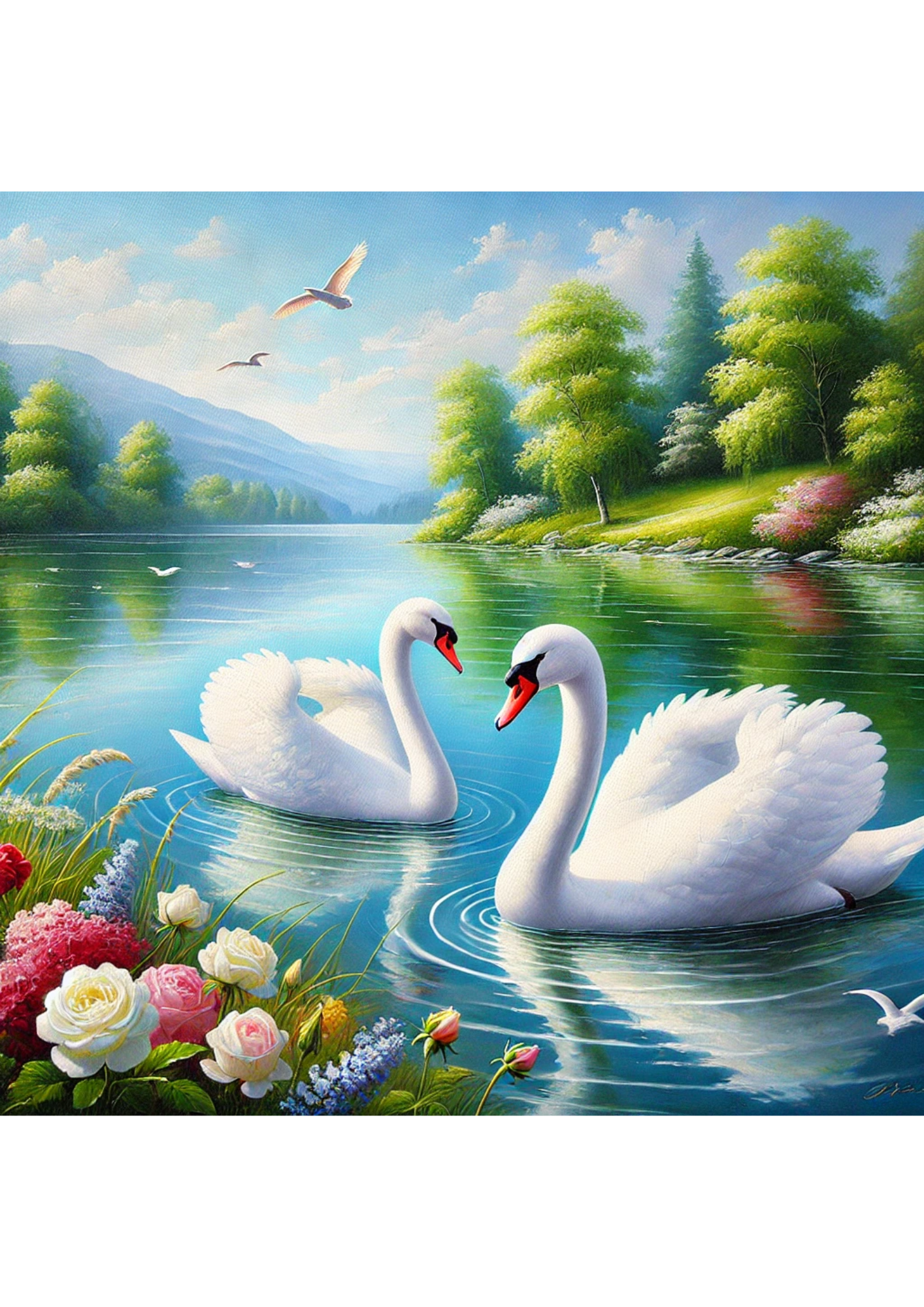 Rice Paper For Decoupage Swans On The River Full Cat. No. 2506