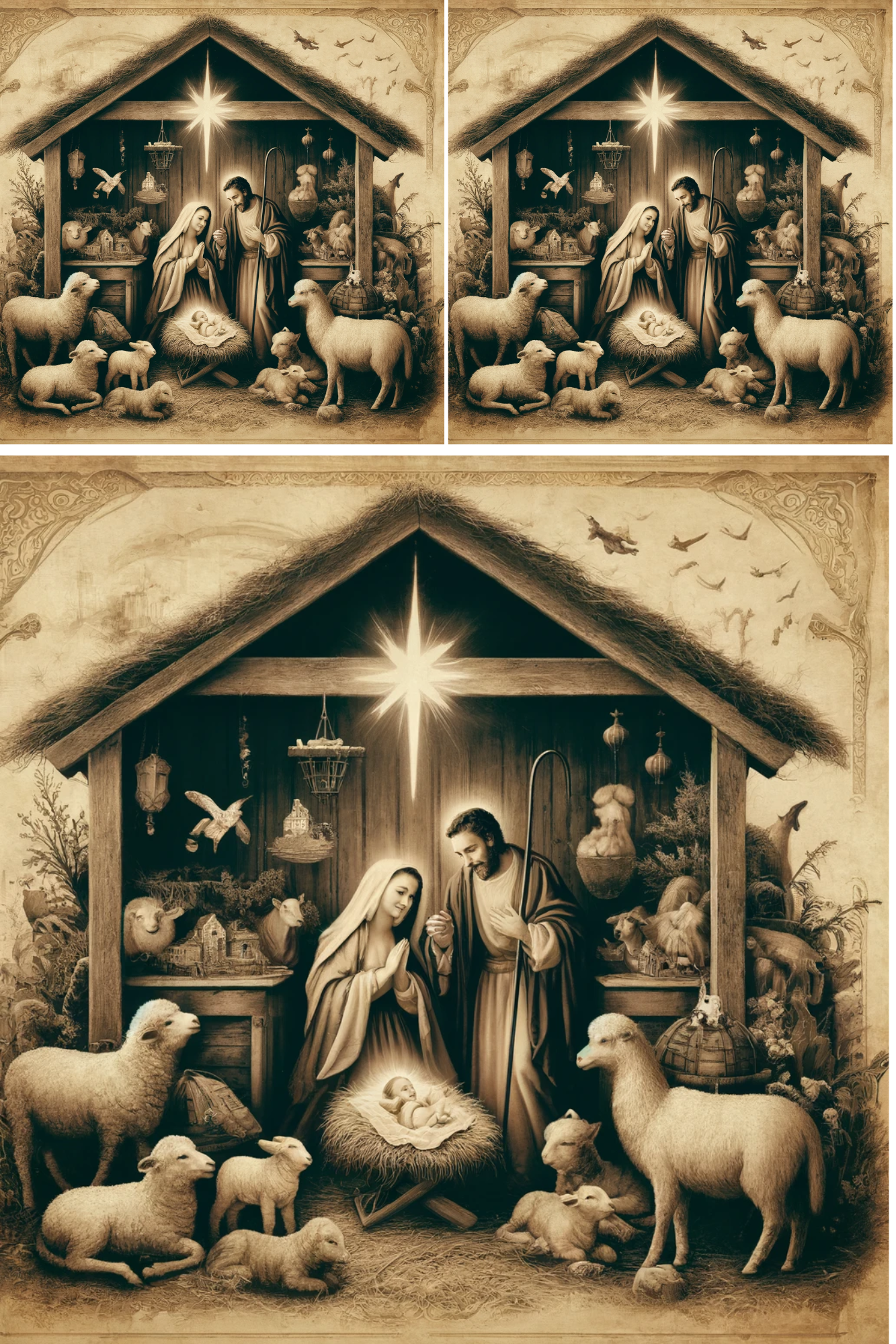Rice Paper For Decoupage Holy Family In The Stable Of Bethlehem Vintage Collage Cat No. 845