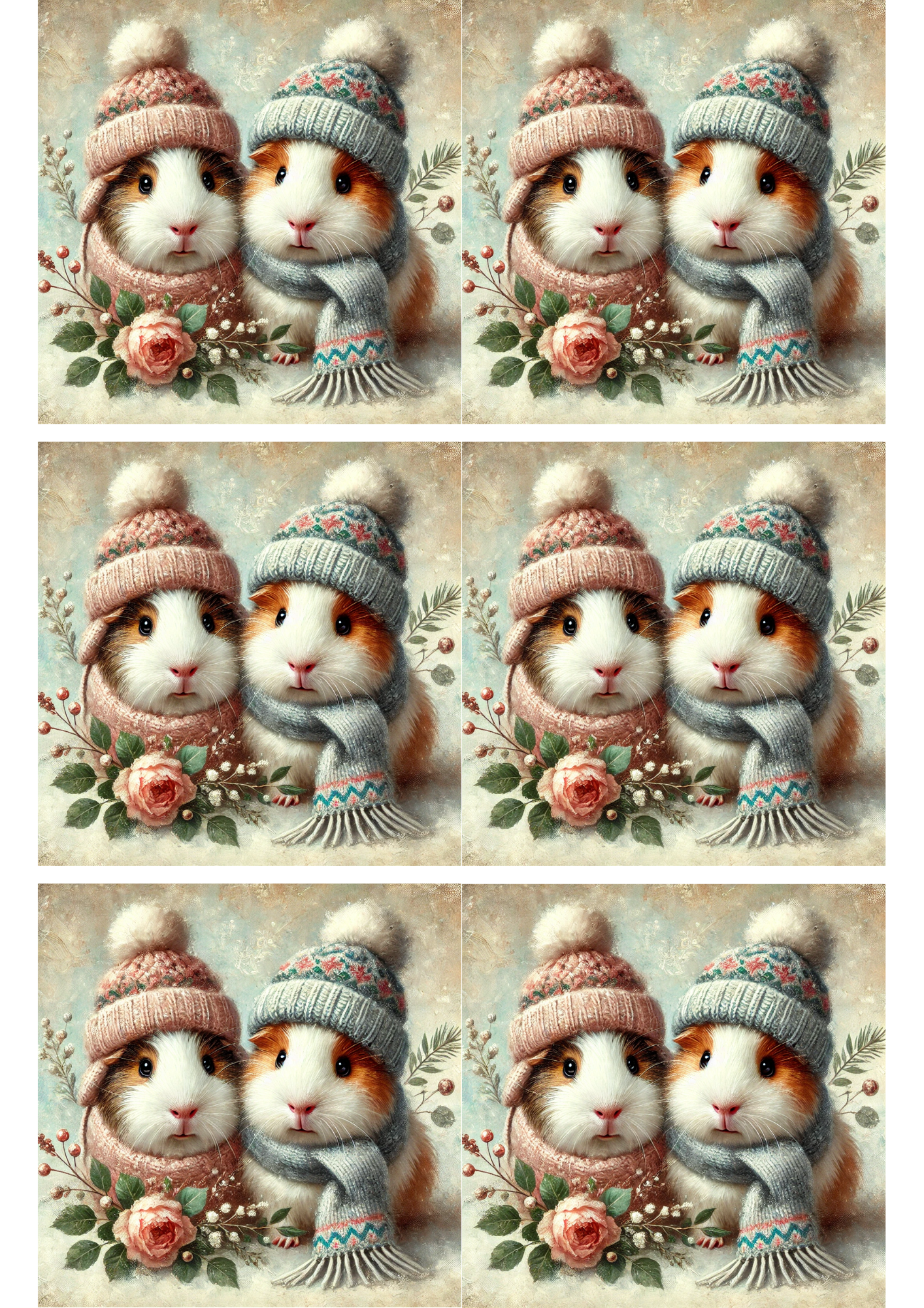 Papier de riz pour découpage Cochons d'Inde avec chapeaux Collage Schabby Chic Cat. N° 2913