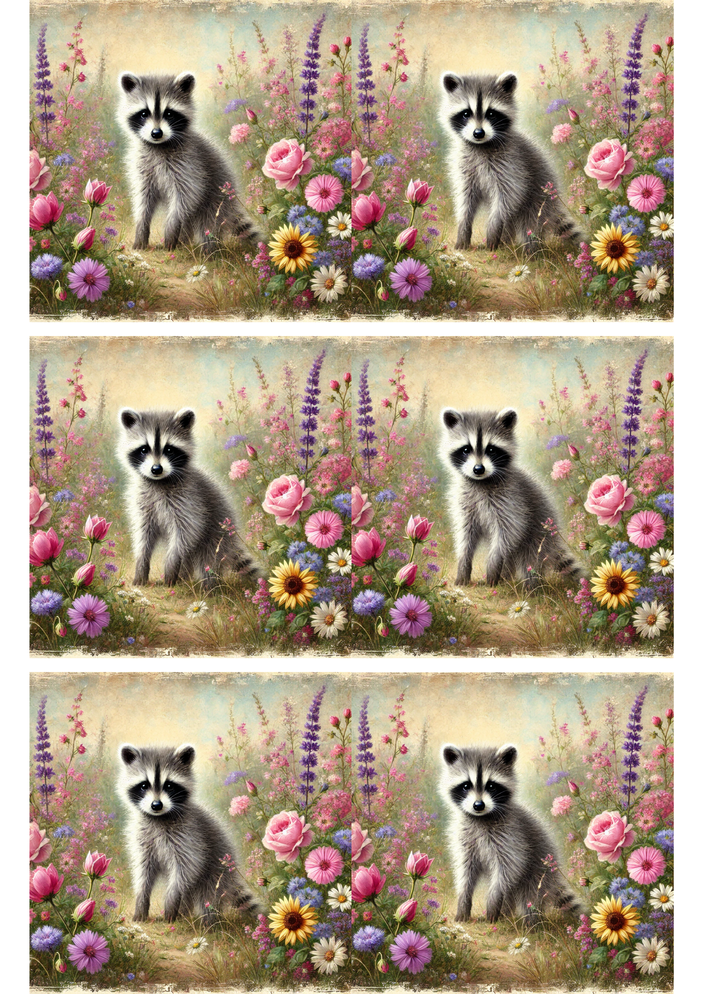 Rice Paper For Decoupage Raccoon On Spring Meadow Collage Cat. No. 3165