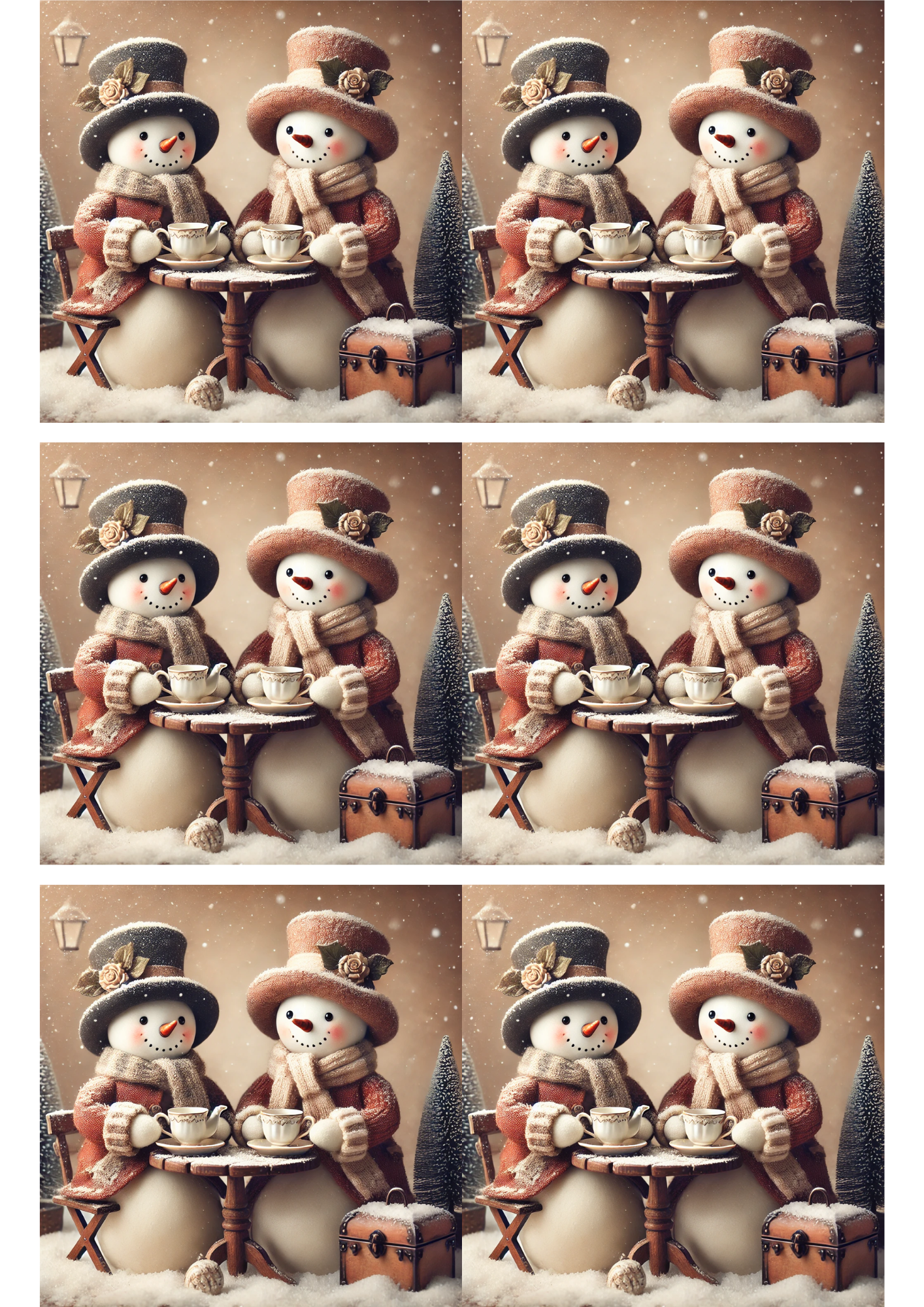 Reispapier für Decoupage-Collage „Schneemänner trinken Tee“ Kat. Nr. 3167