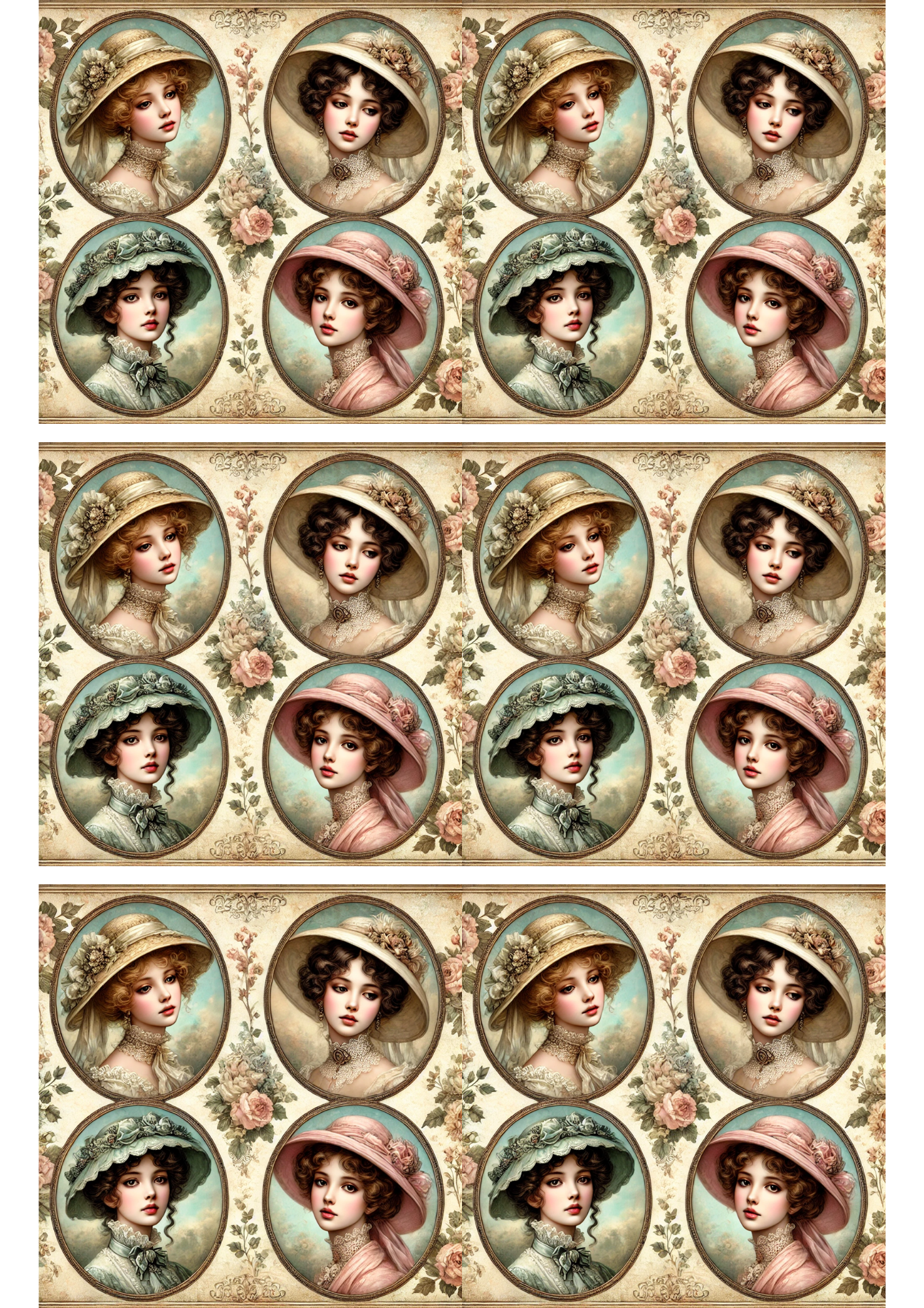 Rice Paper For Decoupage Victorian Woman In Ovals Collage Cat. No. 3171