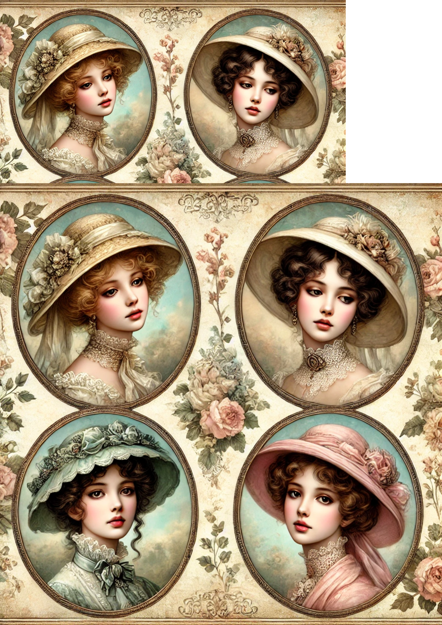 Rice Paper For Decoupage Victorian Woman In Ovals Full Cat. No. 3172