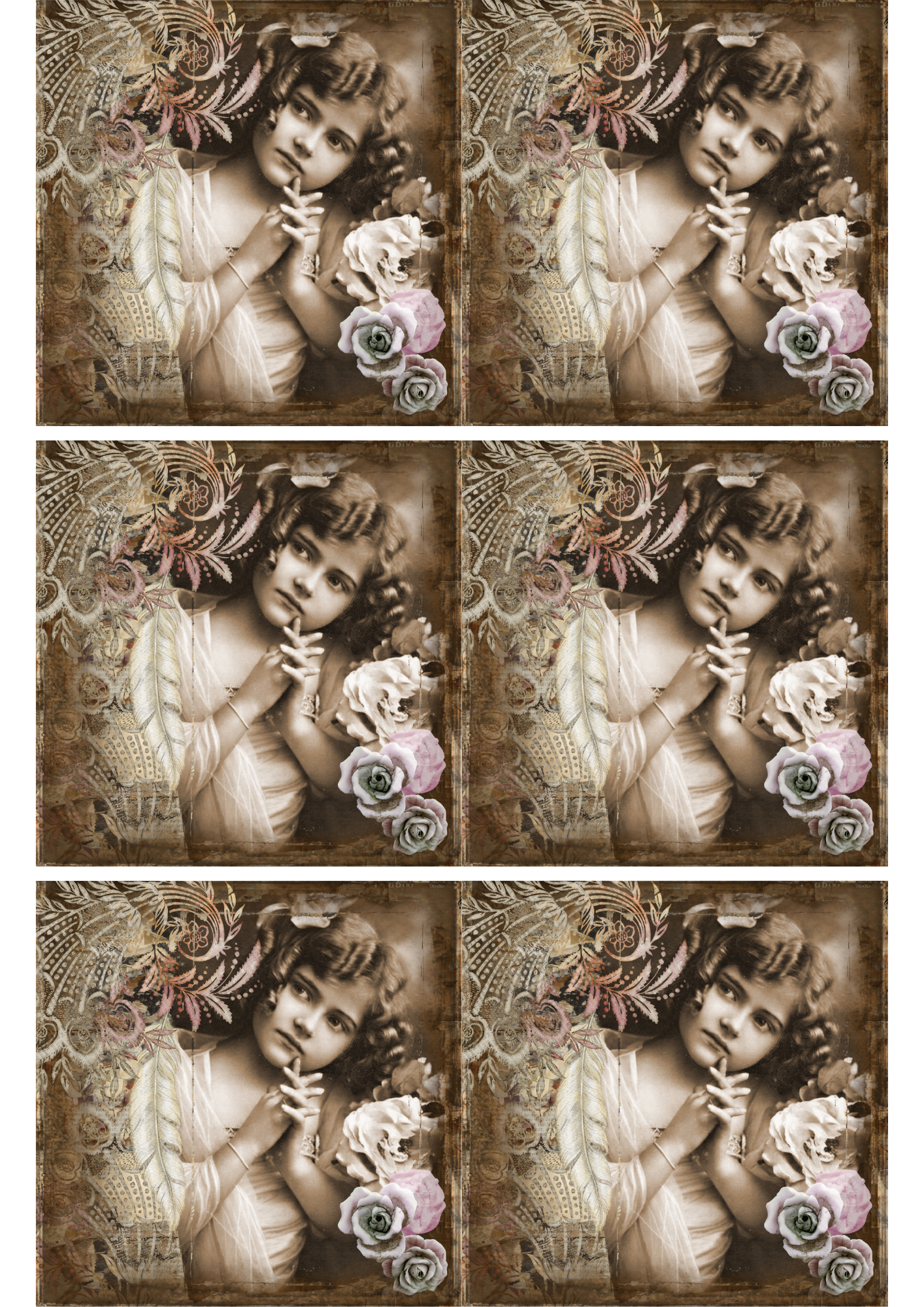 Rice Paper For Decoupage Vintage Girl Collage Cat. No. 2637