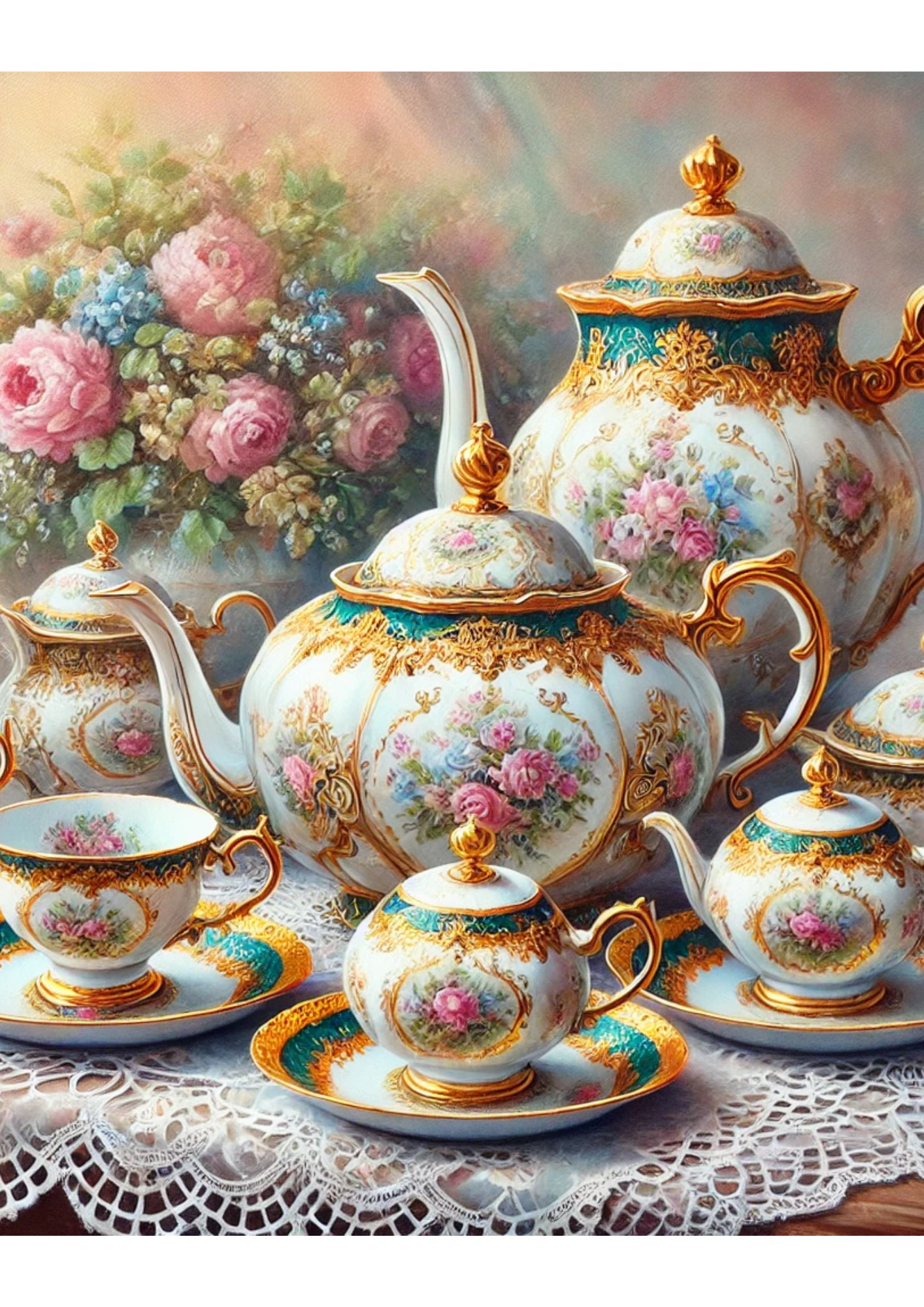 Rice Paper For Decoupage Tea Set Vintage Full Cat. No. 2642