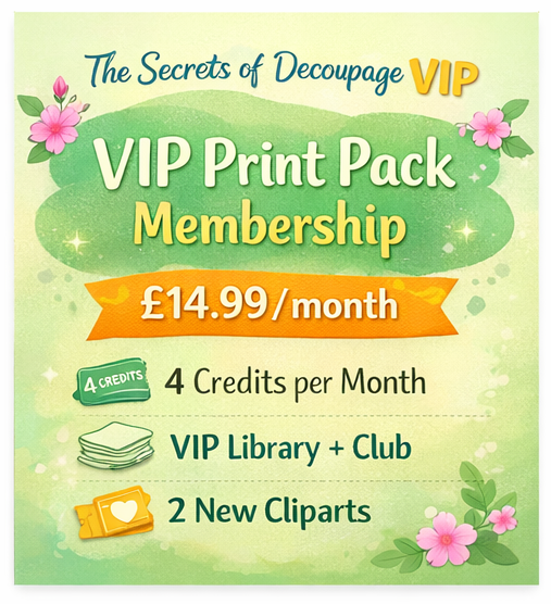 VIP Print Pack Membership — £14.99 / month (4 credits + 2 cliparts, 10% discount)