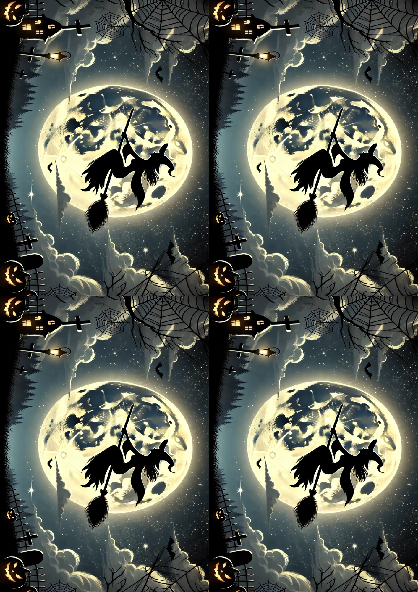 Rice Paper for Decoupage Witch Flying On Her Broom Collage Cat. No. 1652