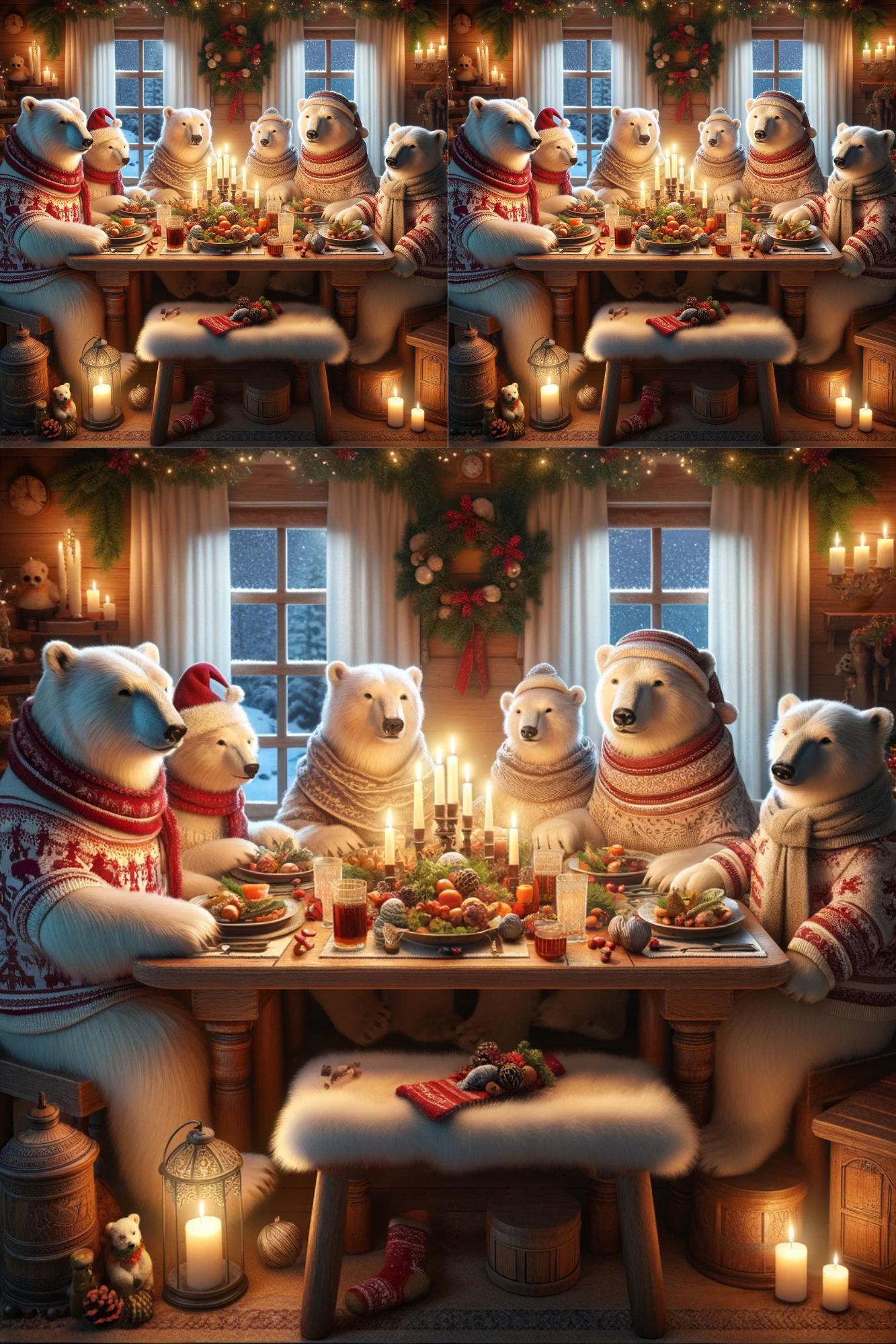 Papel de Arroz para Decoupage Nochebuena en la Familia del Oso Polar Gato N° 01