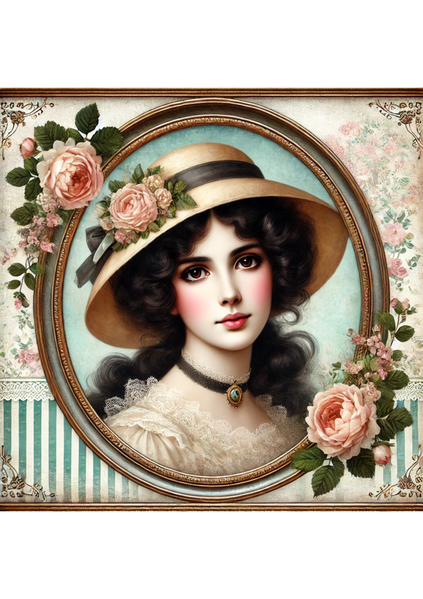 Rice Paper For Decoupage Victorian Woman In Oval Full Cat. No. 3180