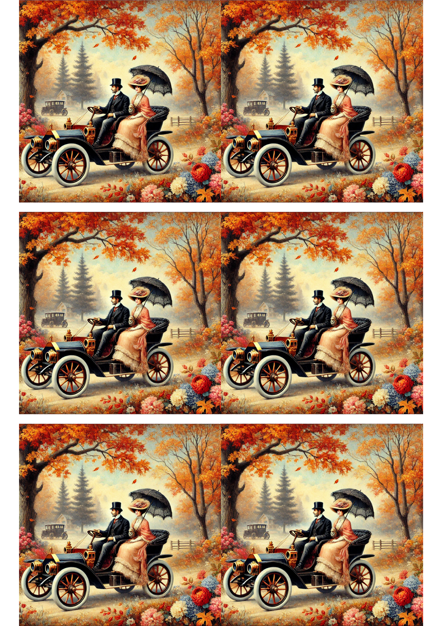 Rice Paper For Decoupage Victorian Car Collage Cat. No. 3183