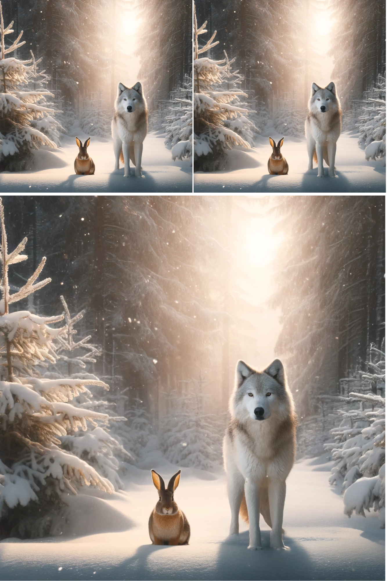 Rice Paper For Decoupage Wolf, Hare in Winter Collage Cat No. 779