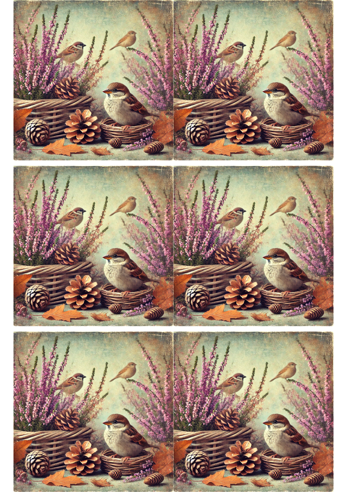 Rice Paper For Decoupage Sparrow in Autumn Collage Cat. No. 2785