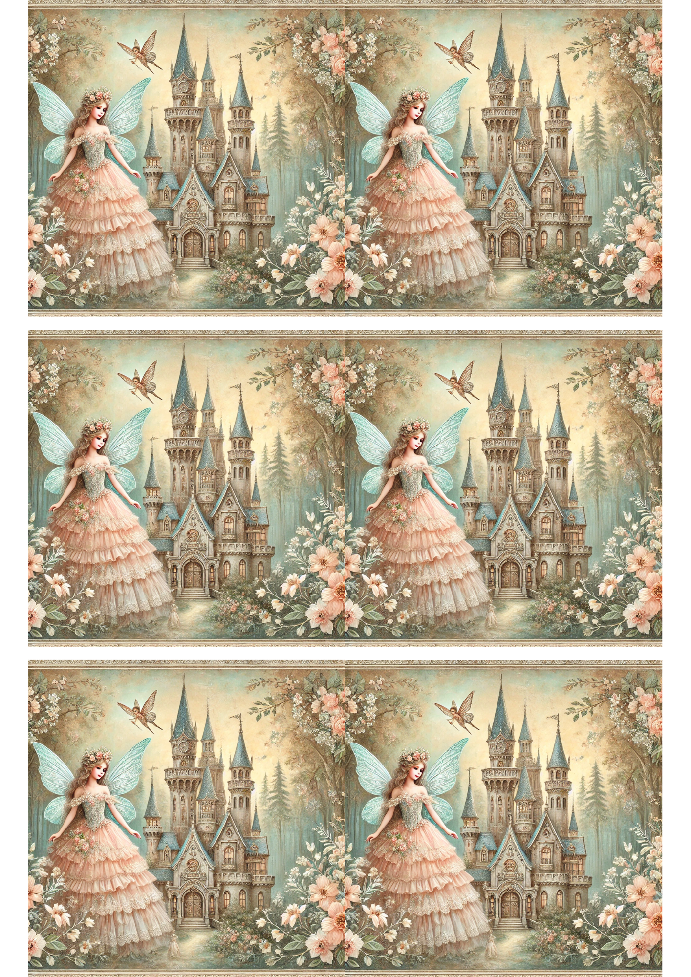 Rice Paper For Decoupage Castle and Princess Shabby Chic Collage Cat. No. 2929